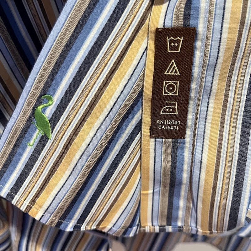 Tailorbyrd × Vintage VTG Tailorbyrd Shirt Mens Button Up Blue Mustard Wht Stripe Size US XL / EU 56 / 4 - 7 Thumbnail
