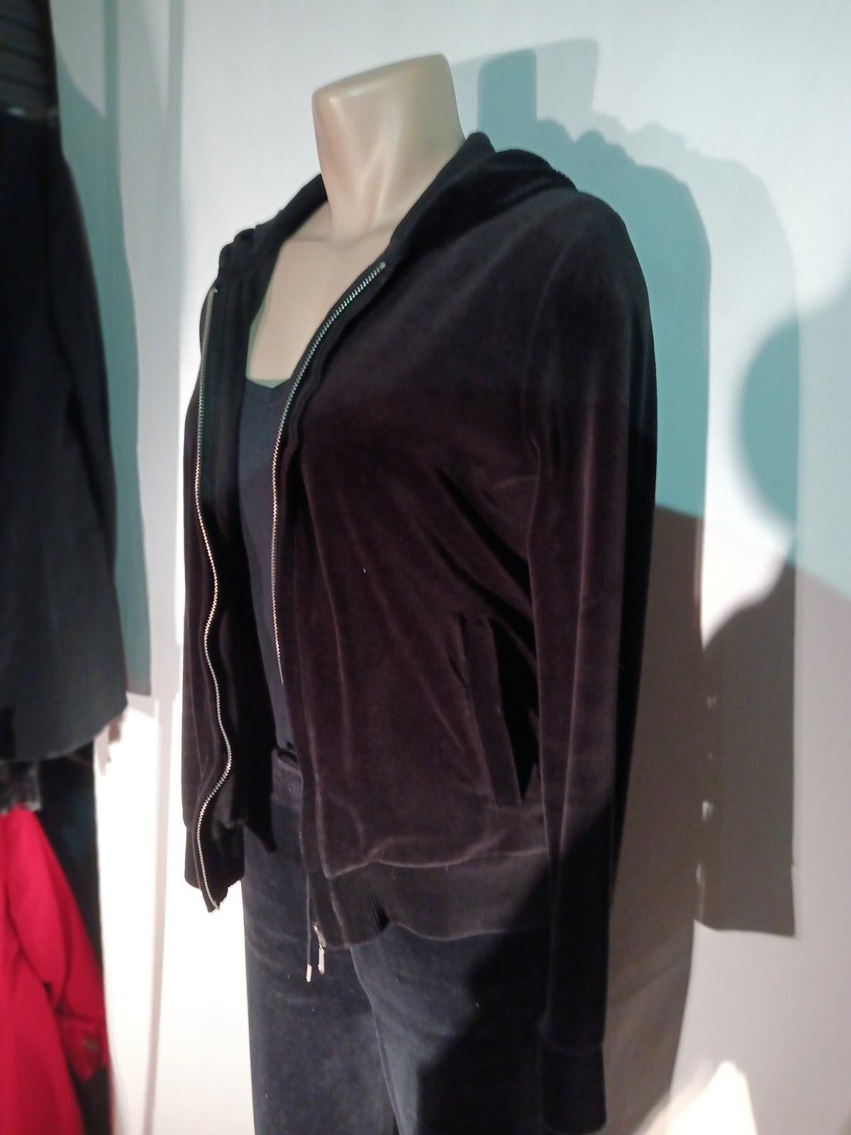 Designer Chic Black Velour Zip-Up Hoodie Size ONE SIZE - 2 Thumbnail