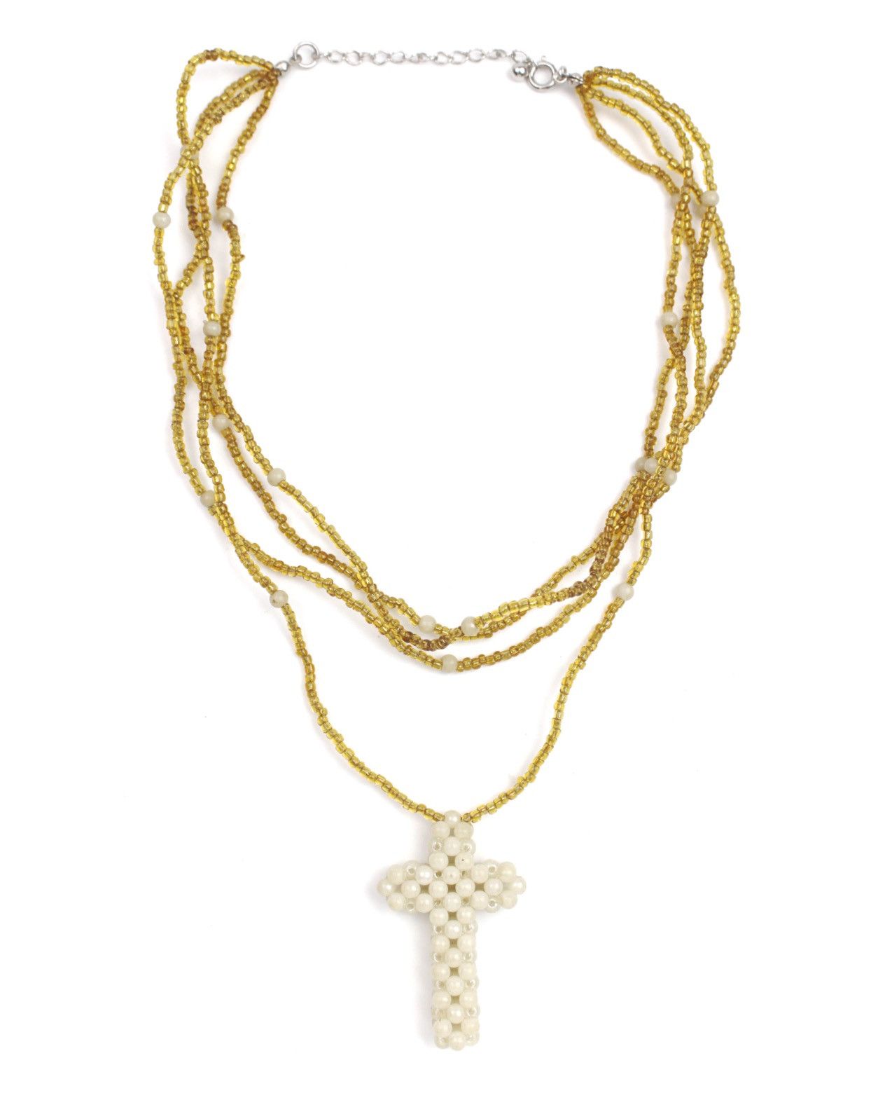 Hysteric Glamour 2000S JAPANESE MADE MULTI-STRAND GOLD BEAD CROSS NECKLACE Size ONE SIZE - 1 Thumbnail