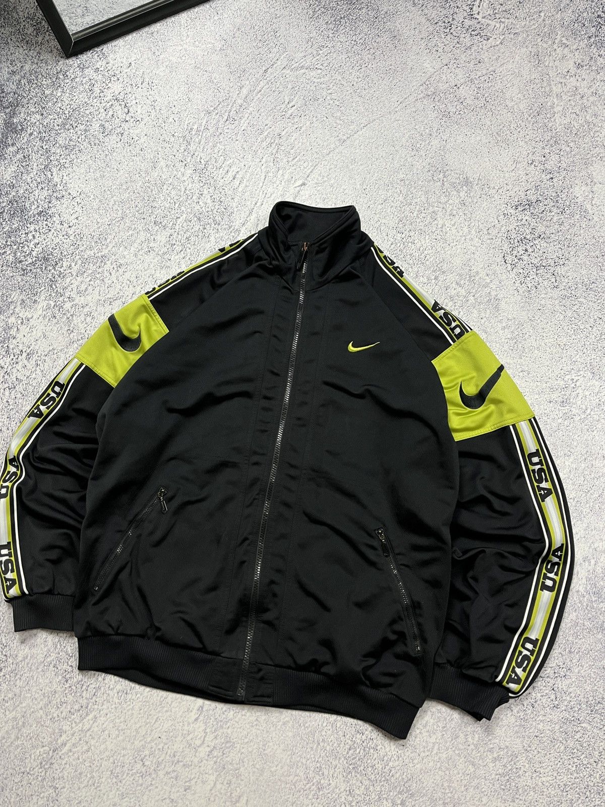 Nike × Vintage Vintage Nike 90s Big Swoosh USA Lampas Track Jacket Rare Y2k Size US M / EU 48-50 / 2 - 2 Thumbnail
