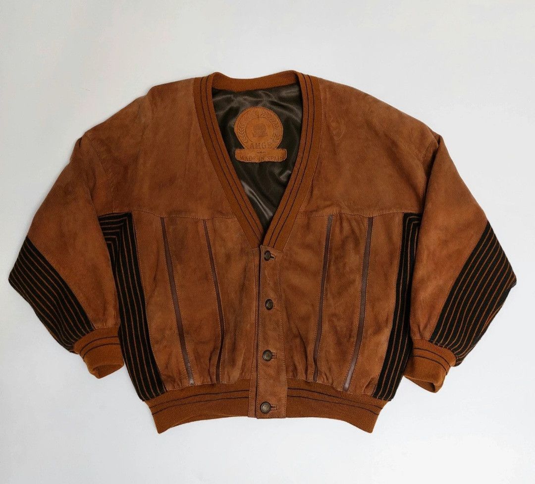 Vintage AMGE suede leather bomber jacket with wool blend panels Size US XL / EU 56 / 4 - 3 Thumbnail