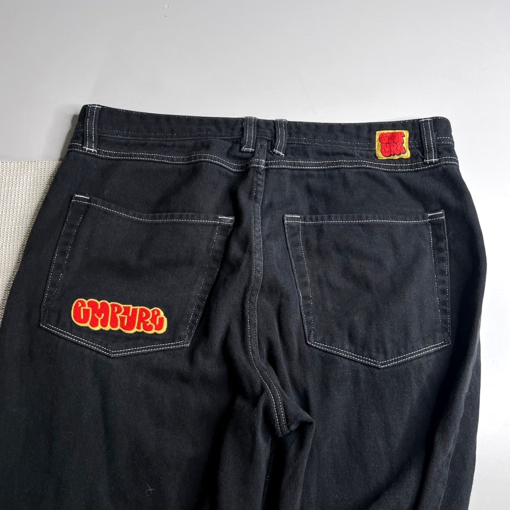 Empyre Empyre Jeans Black White Contrast Stitch Logo Embroidered 5-Pocket Relaxed Wide-Leg Mens 36 Size US 36 / EU 52 - 5 Thumbnail