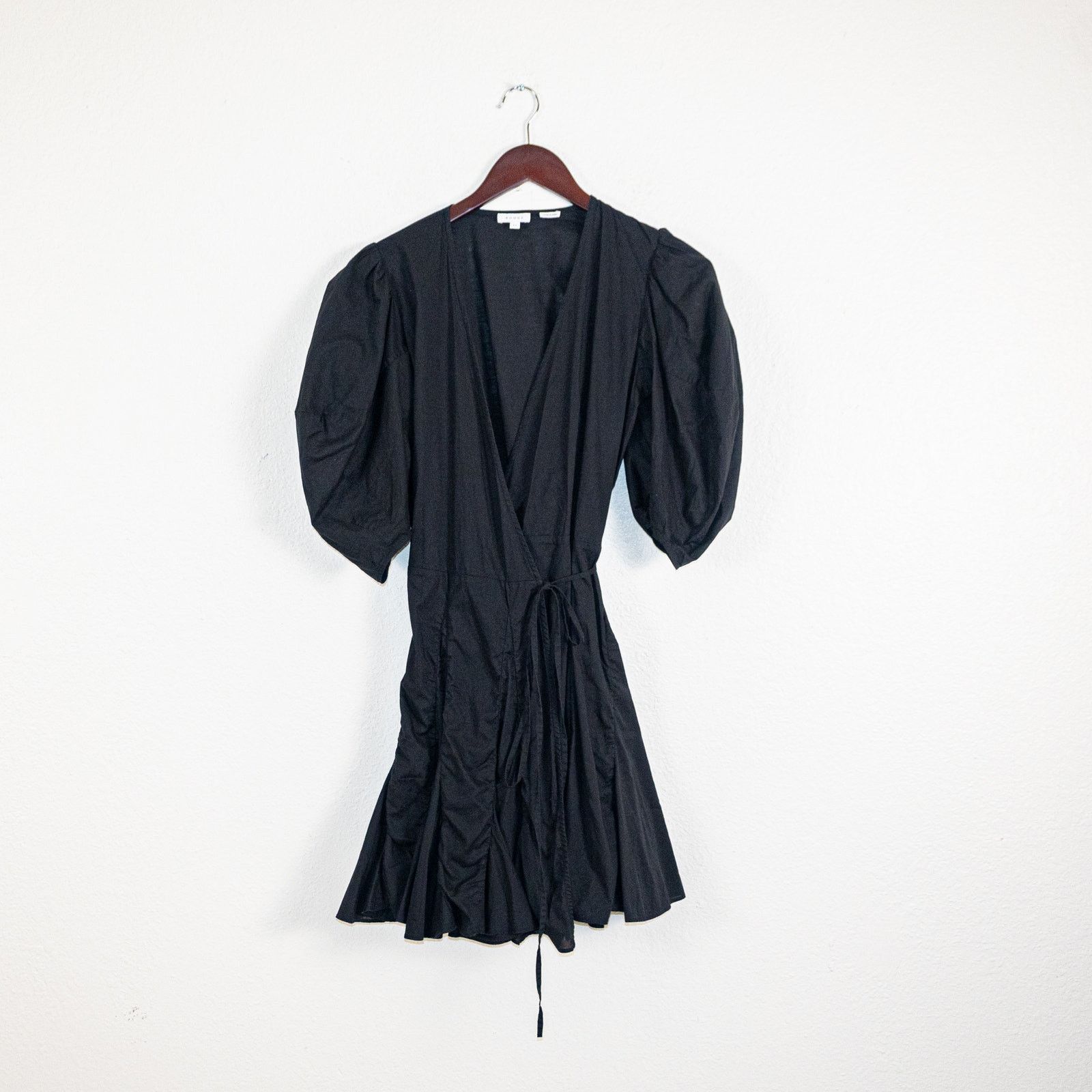 RHODE RHODE $375 Claudine Wrap Dress Puff Sleeves mini Black XS Size XS / US 0-2 / IT 36-38 - 5 Thumbnail