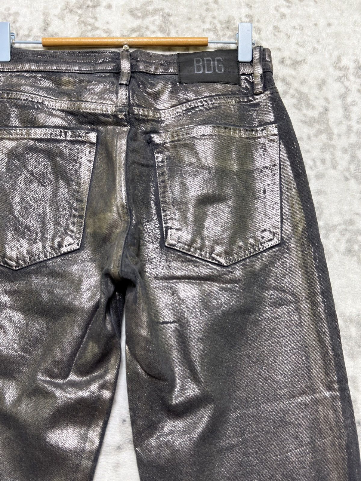5351 POUR LES HOMMES BDG Metallic Coated Black Skinny Jeans Y2K Futuristic Punk Size US 28 / EU 44 - 11 Thumbnail