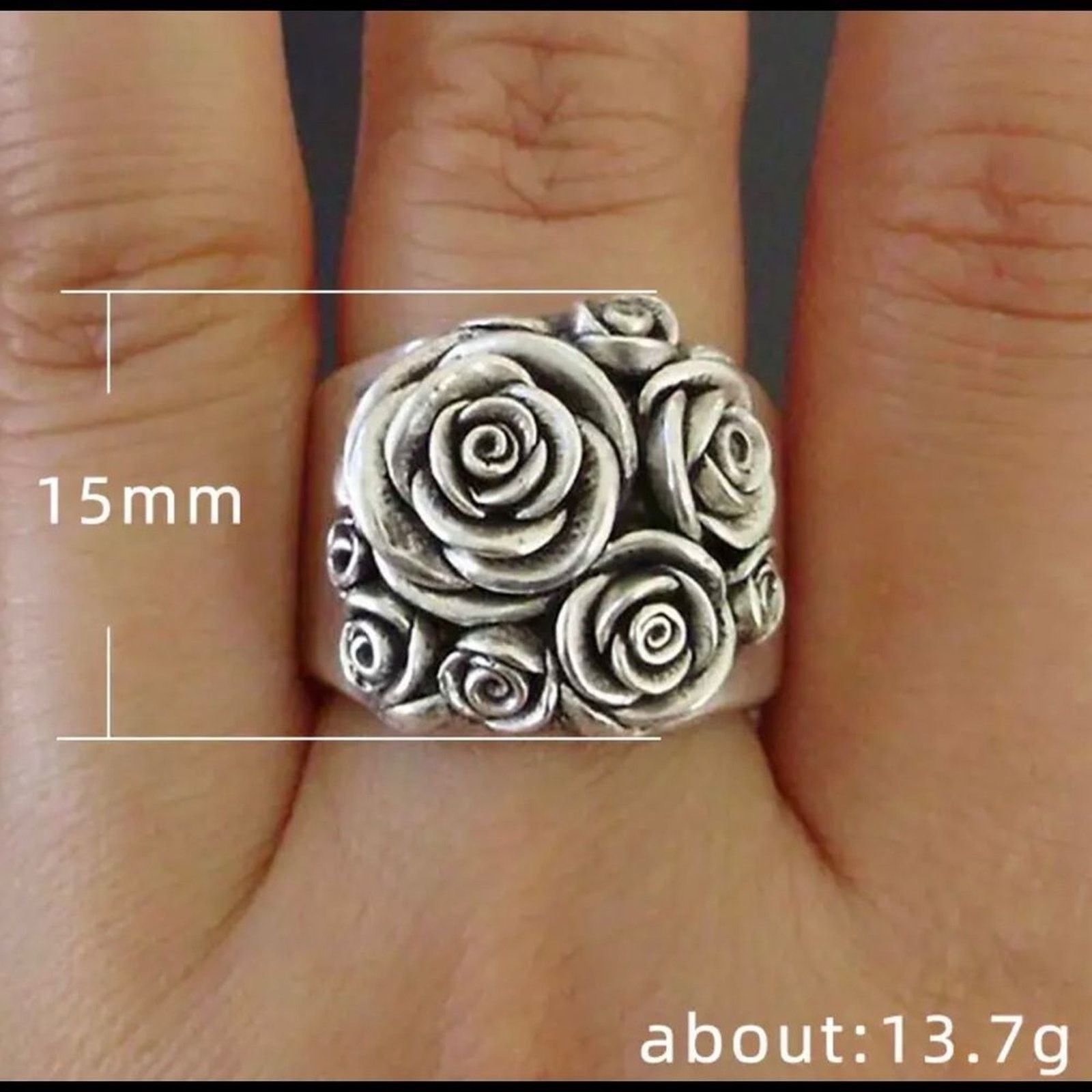 Other Silver Roses Flower Vintage Ring size 6, 8 Size ONE SIZE - 6 Thumbnail