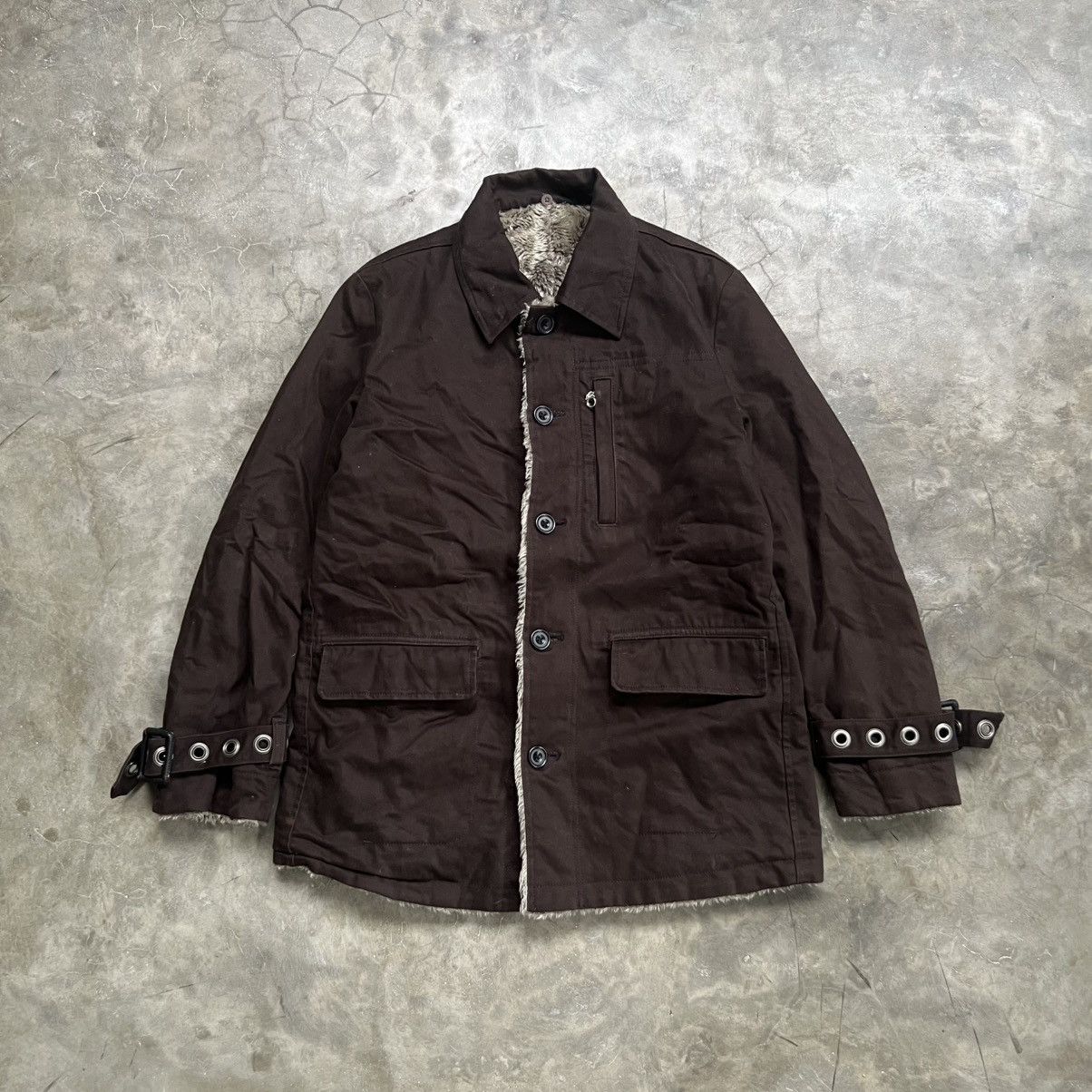 14th Addiction 2000s Edge Rupert Fur Biker Jacket Buckle Cuff Brown Size US M / EU 48-50 / 2 - 1 Thumbnail
