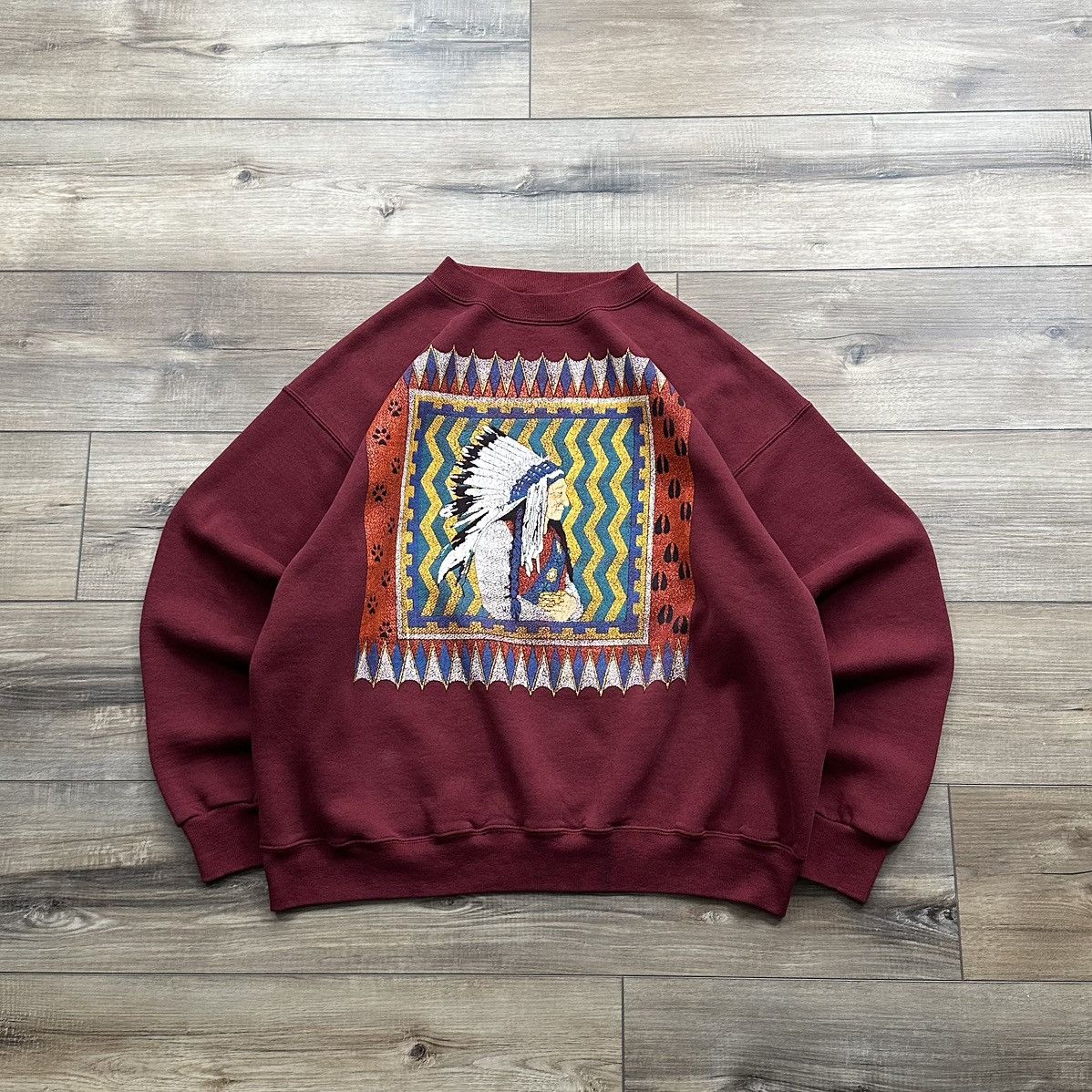 Other Vintage 90s Southwestern Native Tapestry Maroon Crewneck Size US XL / EU 56 / 4 - 1 Thumbnail