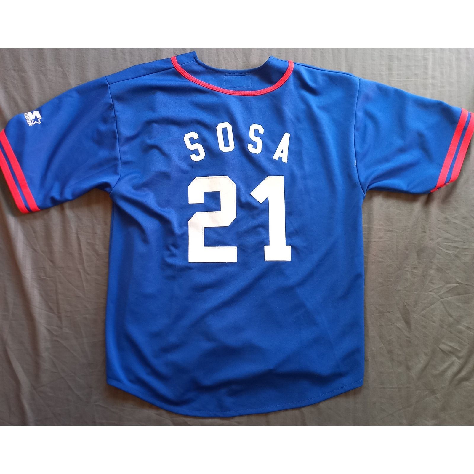 Sammy SOSA #21 Chicago Cubs sold 90s script STARTER jersey L blue MLB vtg