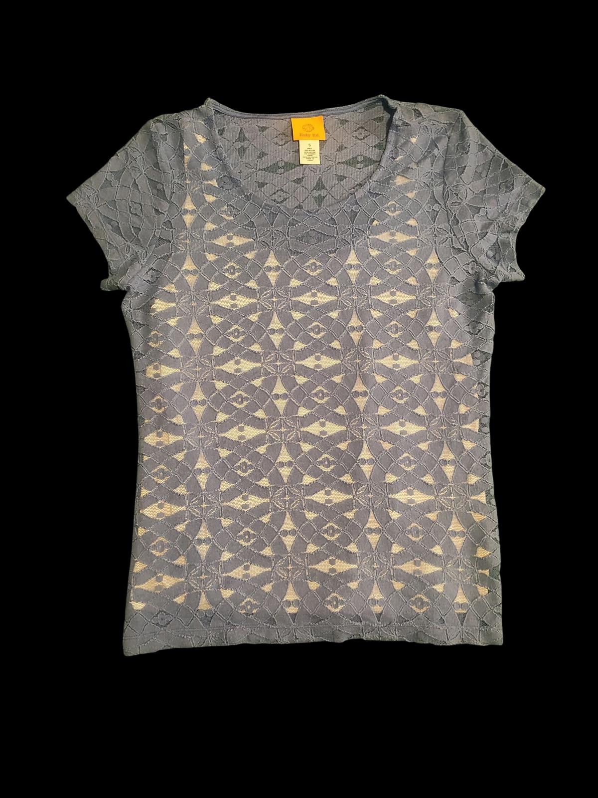 Designer Ruby Rd. Blue Lace Short Sleeve Women's Top Size S / US 4 / IT 40 - 4 Thumbnail