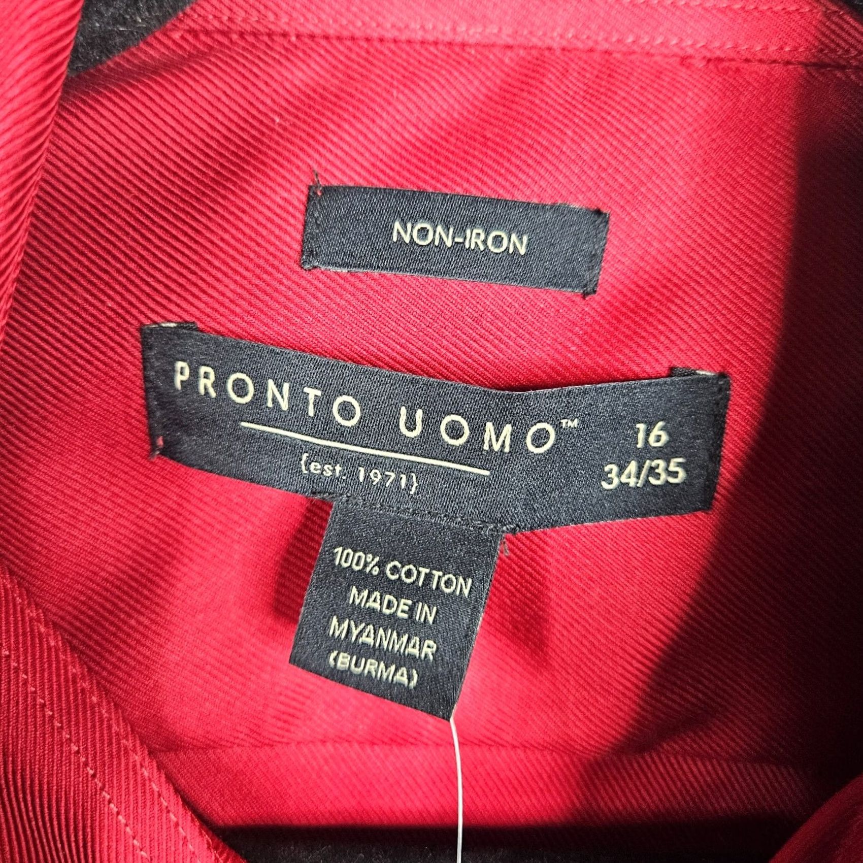 Pronto Uomo PRONTO UOMO Shirt Button-Up Red 100% Cotton Long Sleeve Size 16 New Non-Iron Button-Down Collar Mens Regular Cloth Shirt Size US L / EU 52-54 / 3 - 5 Thumbnail