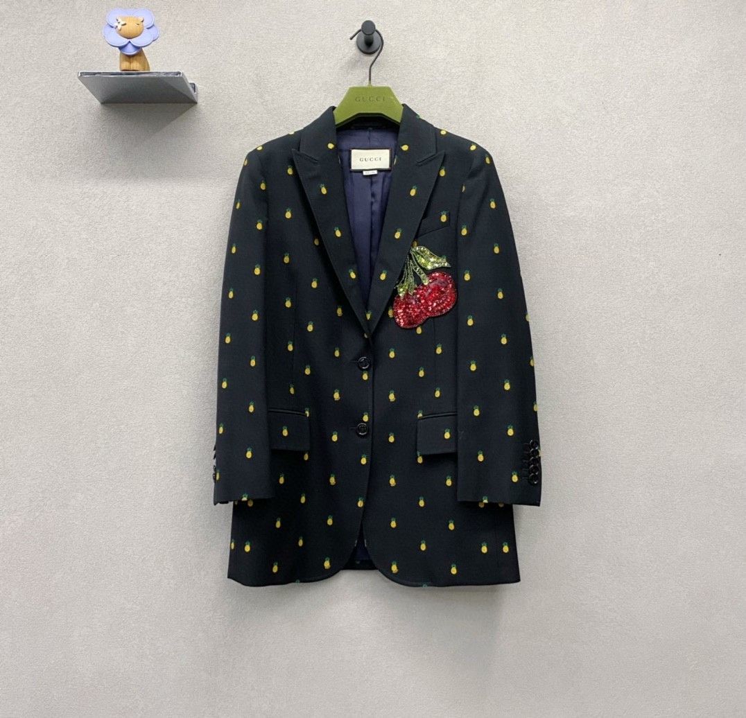 Gucci Gucci Size 38 Black pineapple printed suit jacket 2501-Next Size US XXS / EU 40 - 1 Thumbnail