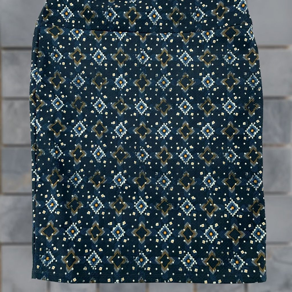 Vintage LuLaRoe Pencil Skirt Womens 2XL Navy Blue Geometric Print Stretch Knit Size 40" / US 18 - 1 Thumbnail