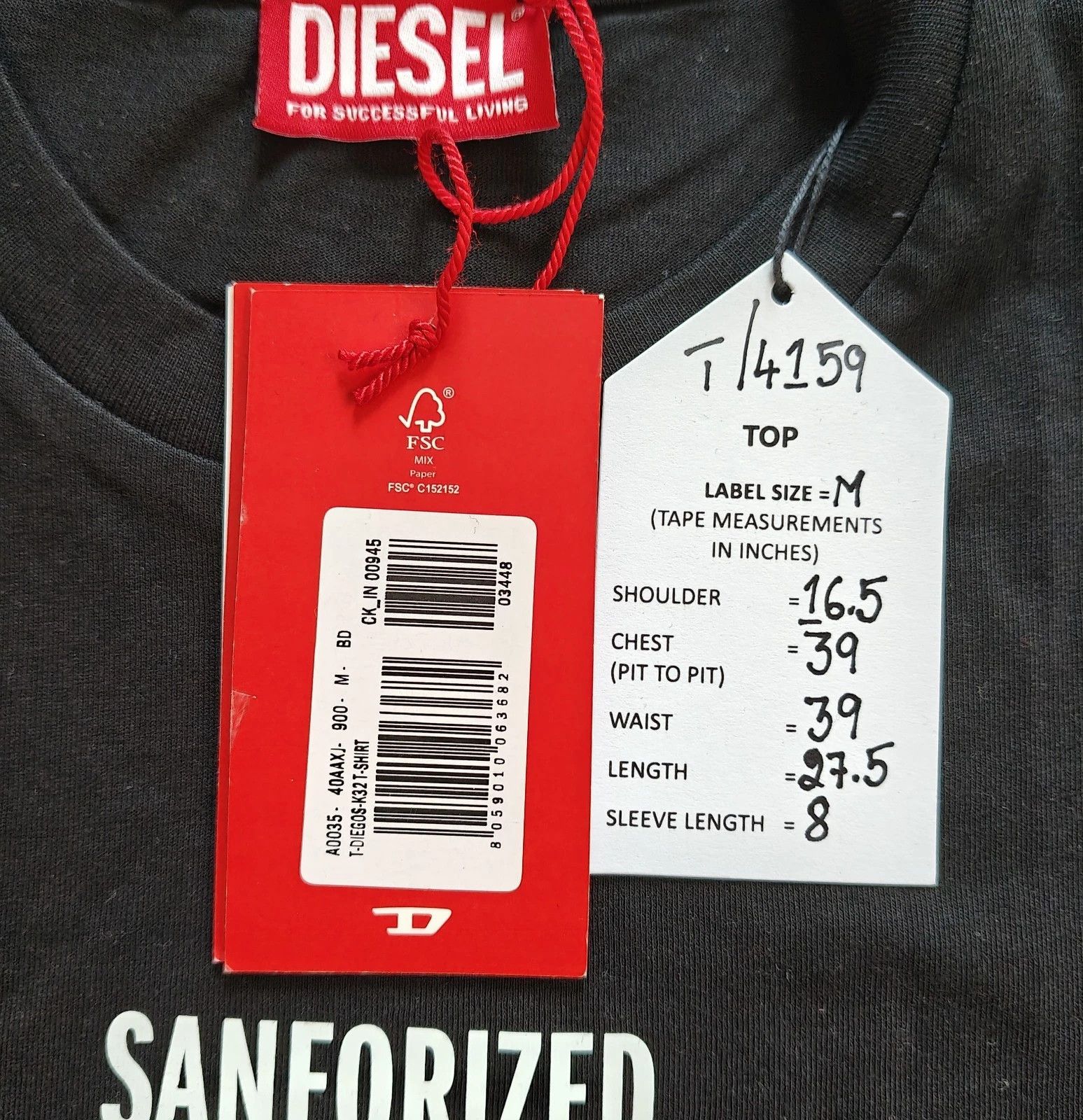 Diesel DIESEL Black Tshirt with Hardwear Denim Division print T4159 Size US M / EU 48-50 / 2 - 5 Thumbnail