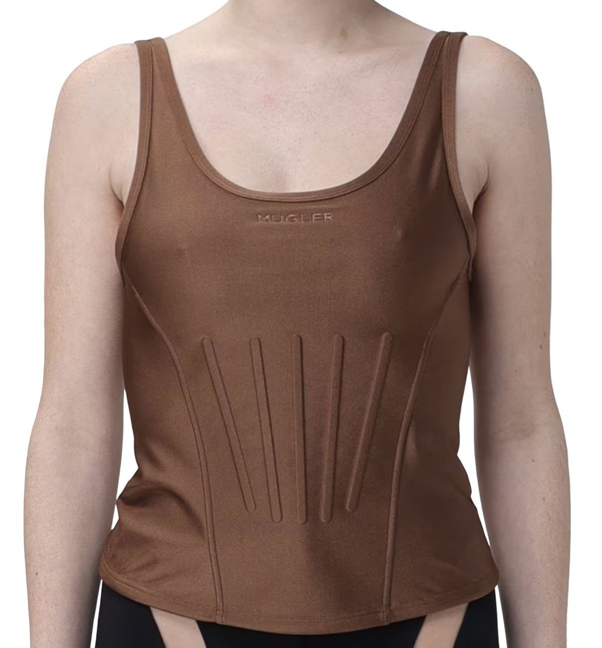 Mugler Brown Corseted Tank Top
