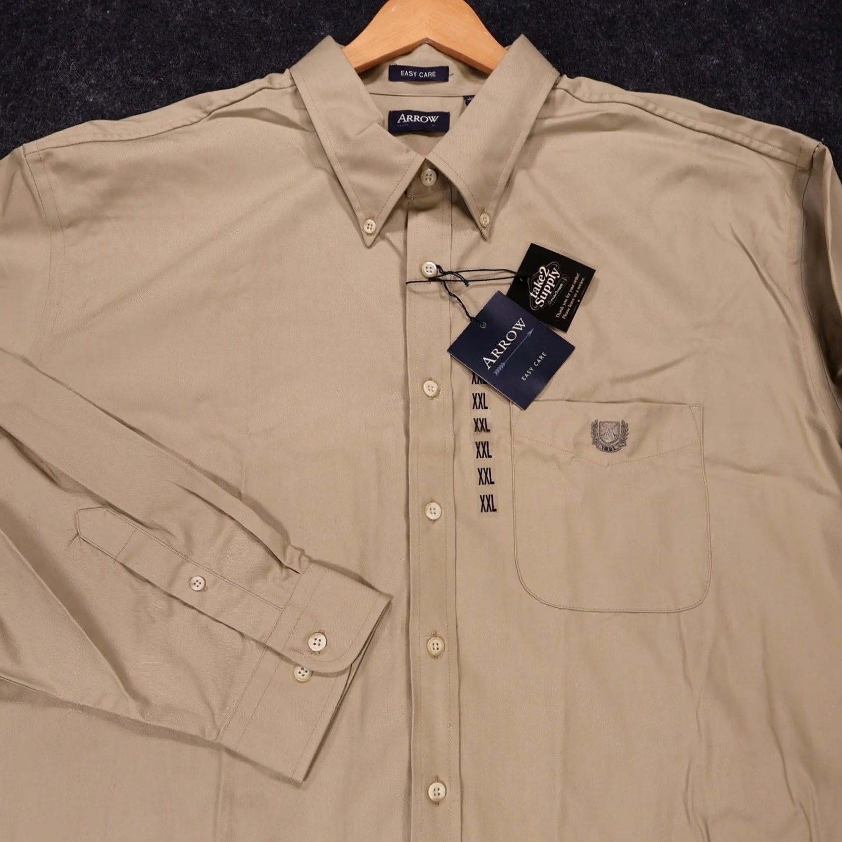 Arrow VINTAGE Arrow Button Down Shirt Mens XXL Tan Easy Care Long Sleeve Size US XXL / EU 58 / 5 - 3 Thumbnail