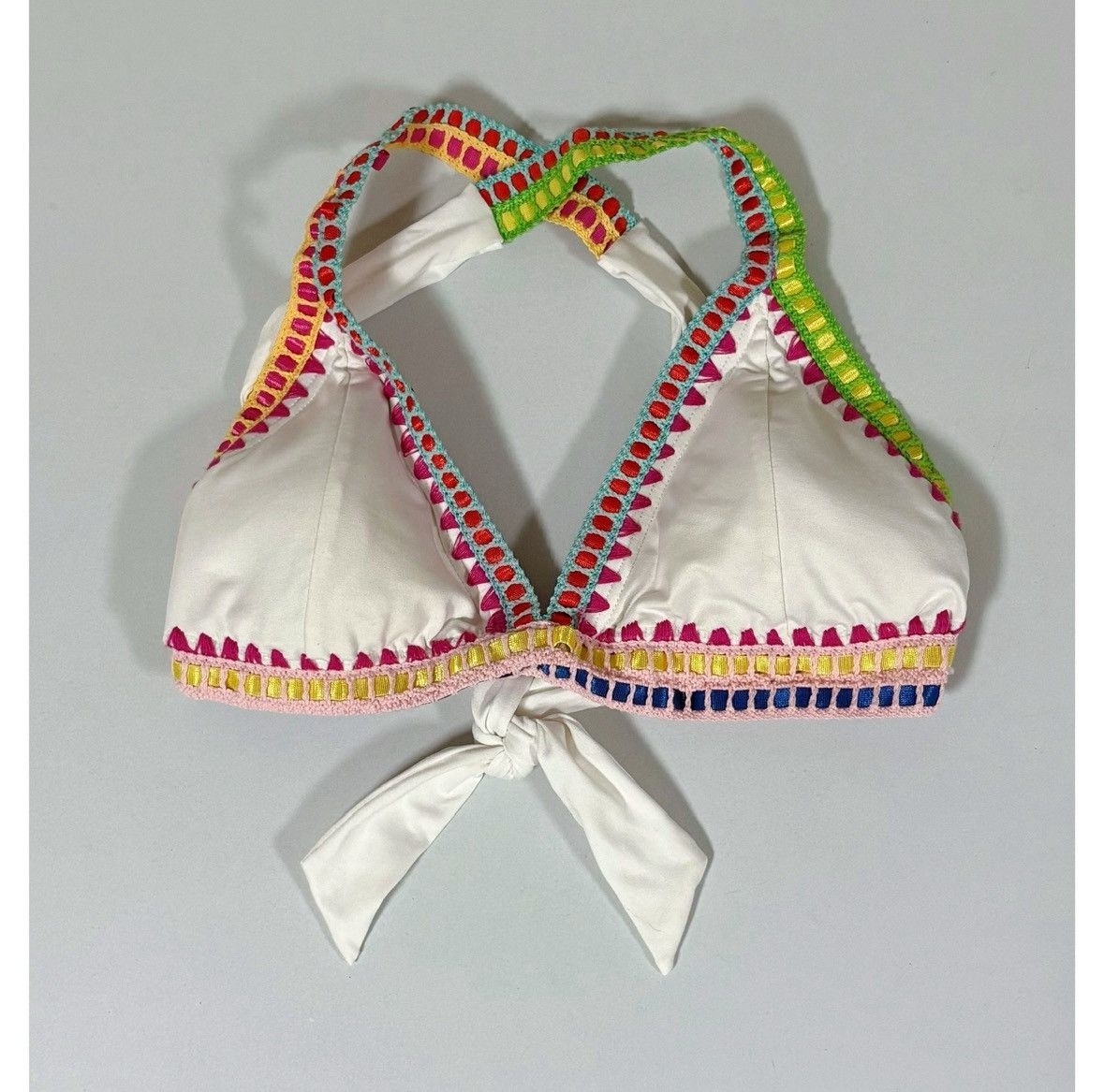 White Rainbow Stitching Bikini Top Bathing Suit Size S 🤍🧡🩷✨