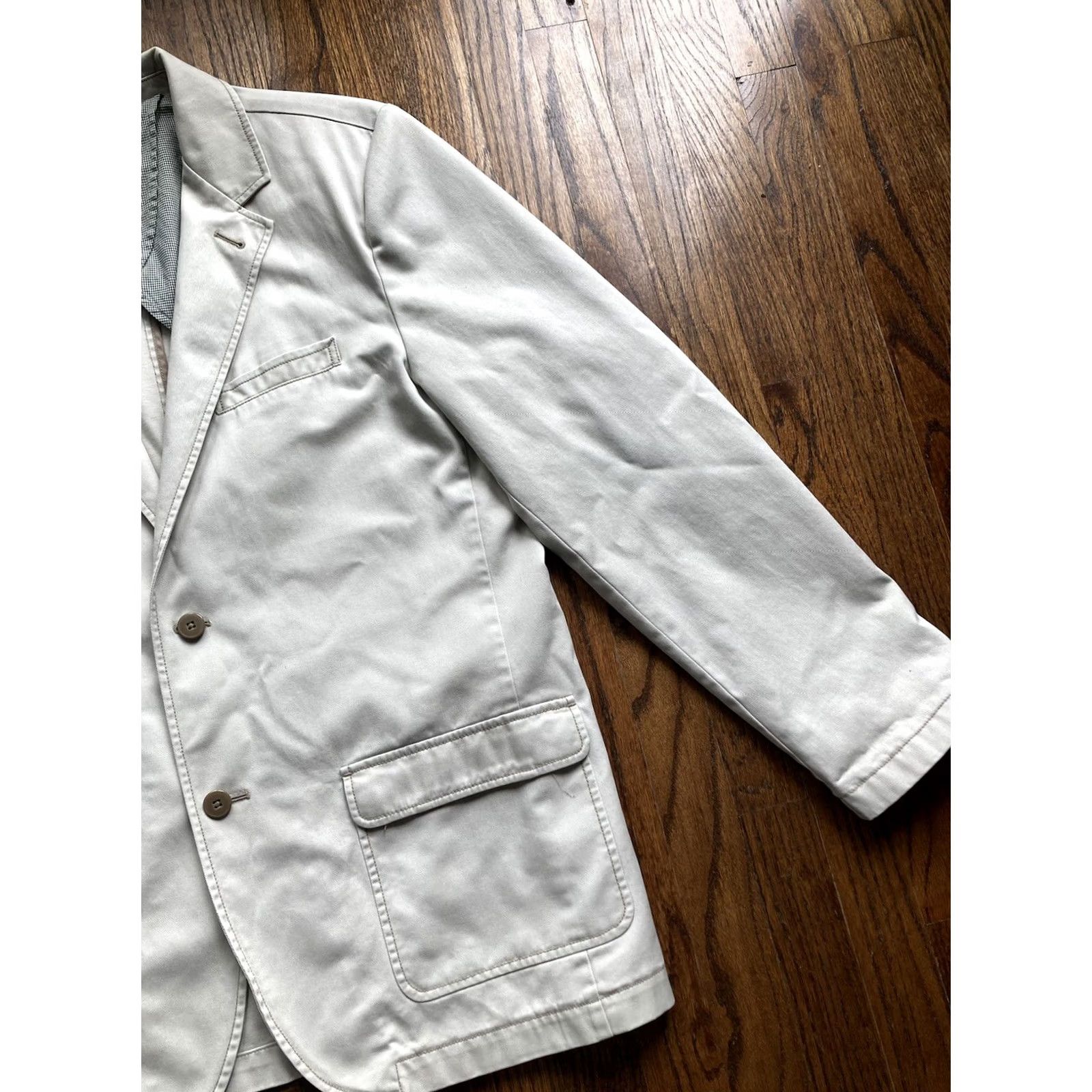 Vintage LL Bean Mens Blazer Jacket Single-Breasted Two-Button Cotton Beige 44 Regular Coat Sports Blazer Mens Size 44R - 3 Thumbnail