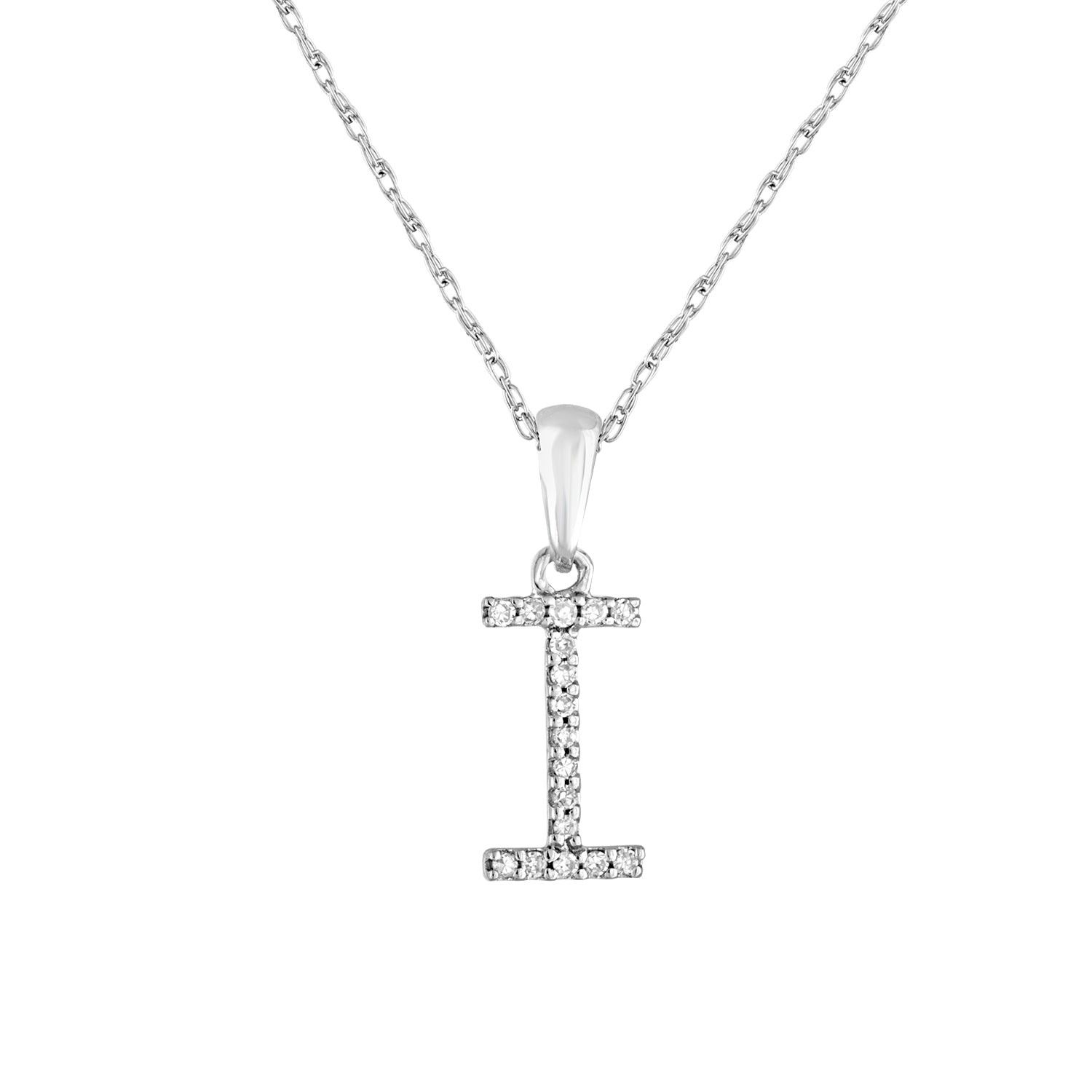 image of Tiffany Co 14K White Gold & Diamond Initial Necklace- I, Women's