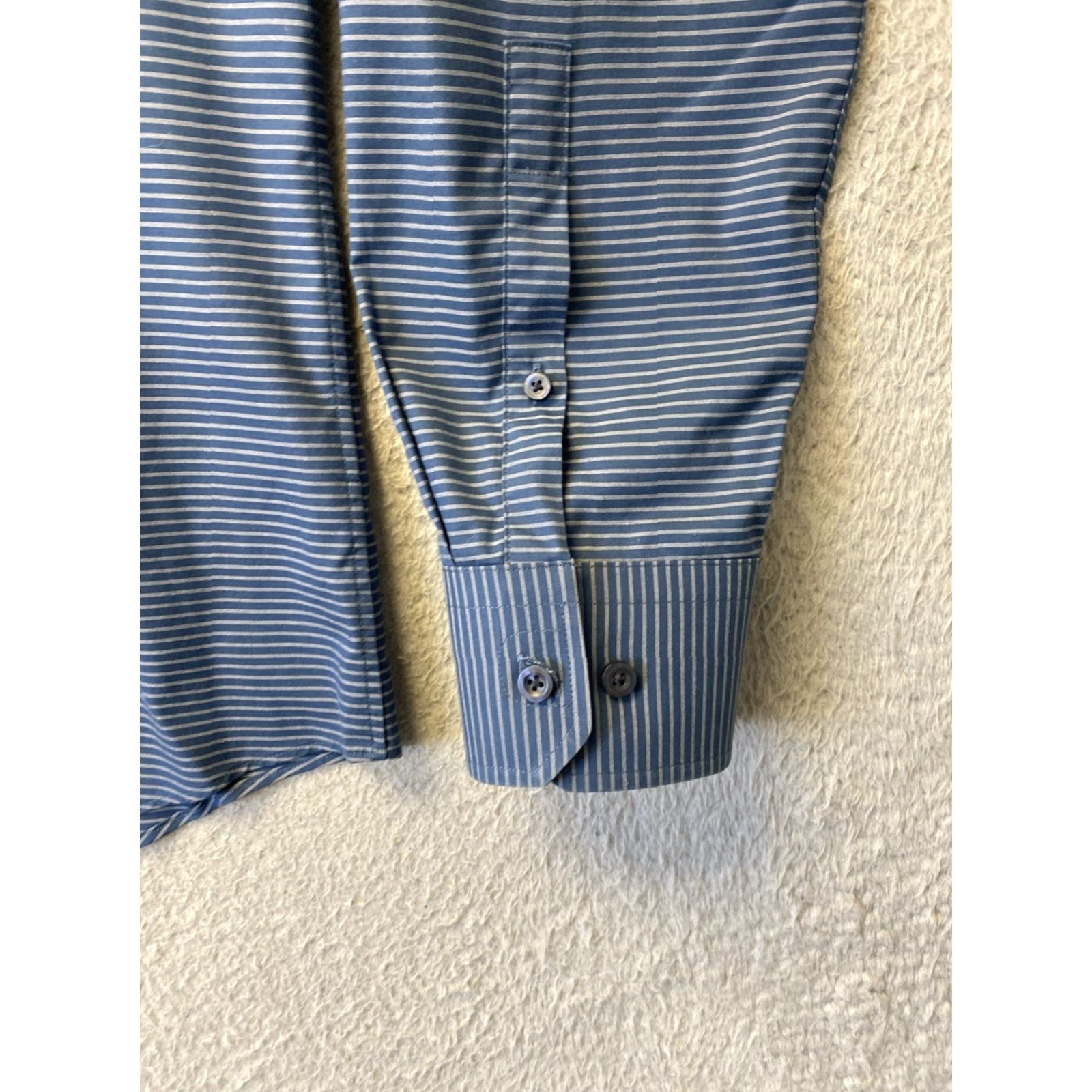 Vintage Calibrate Dress Shirt Men 15.5 Slim Indigo Striped Non-Iron Stretch 34/35 Button Collar Long Sleeve Modern Business Mens Size US M / EU 48-50 / 2 - 4 Thumbnail