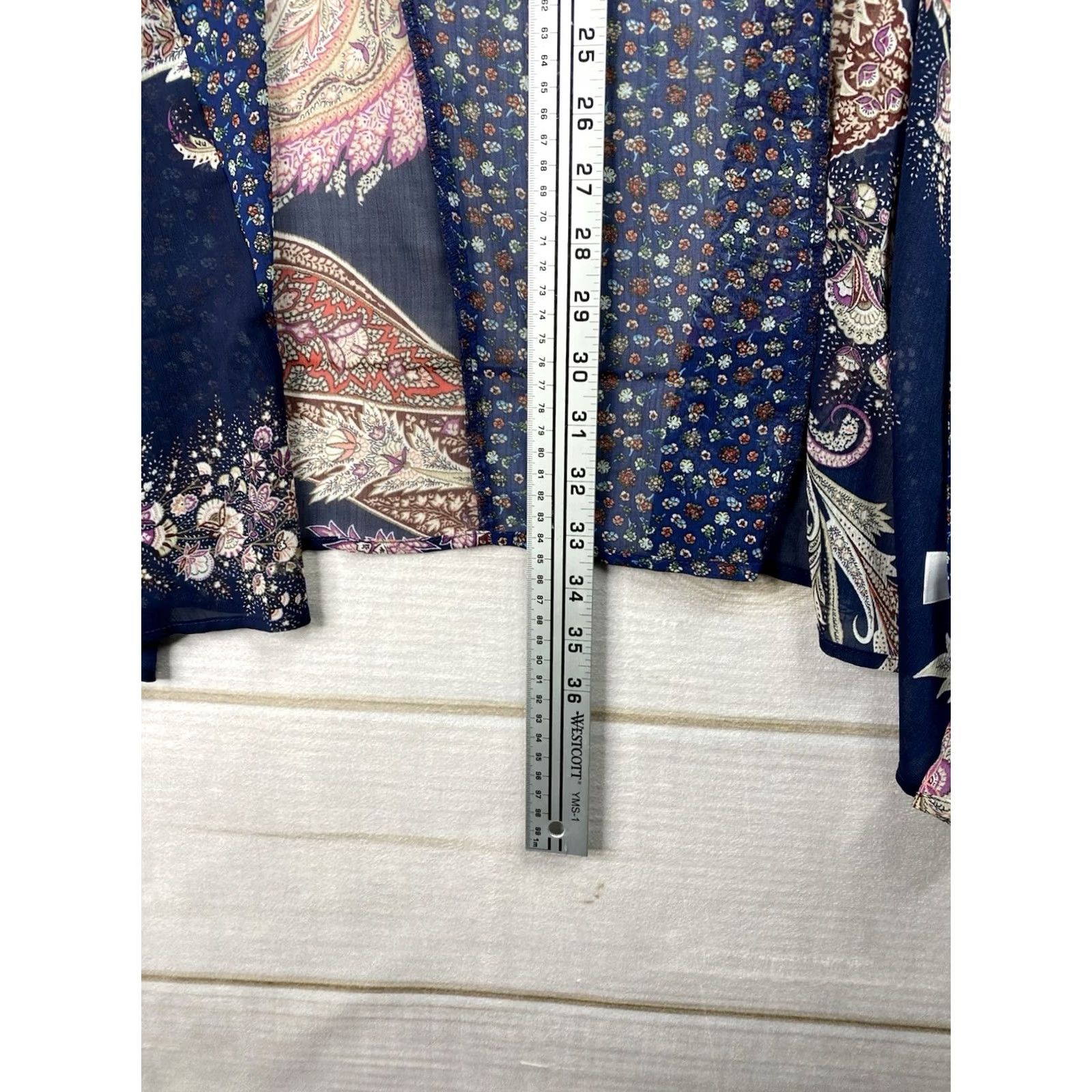 Vintage Maurices Open Front Cardigan 3X Plus Blue Floral Bohemian Sheer Bell Sleeve Chiffon Lightweight Sweater Shirt Womens Size XXL / US 16-18 / IT 52-54 - 4 Thumbnail