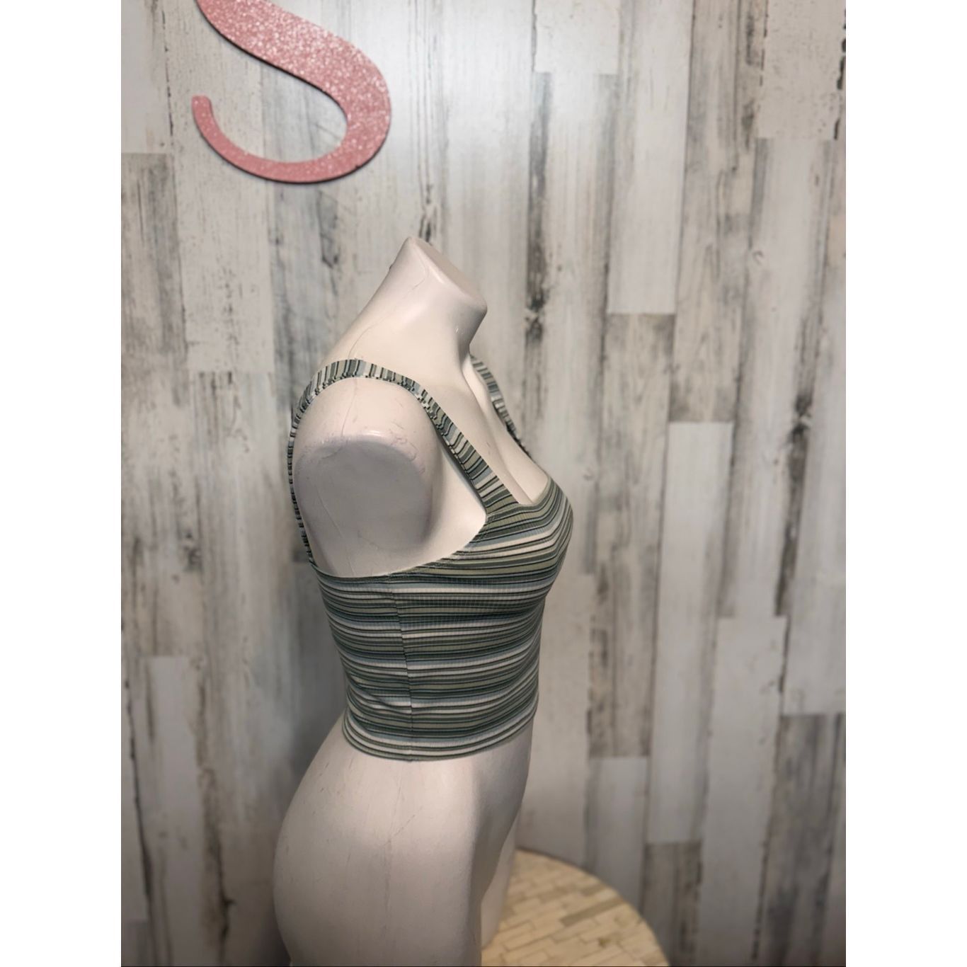 American Eagle Outfitters American Eagle Striped Ribbed Crop Tank | Stretchy Fitted Ca Size S / US 4 / IT 40 - 6 Thumbnail
