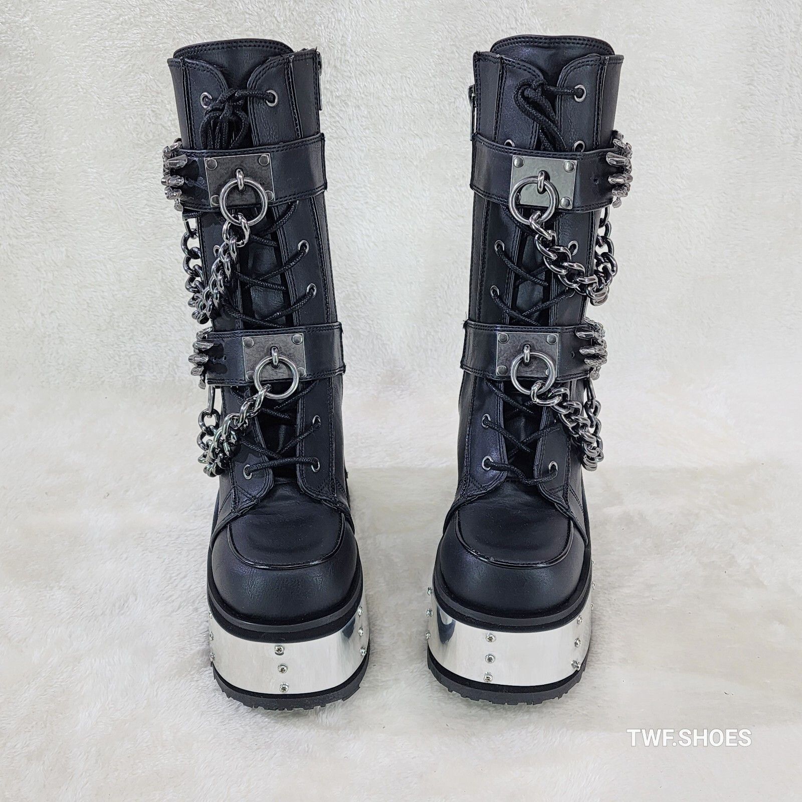 Demonia Cult DEMONIA Camel 120 Goth Punk Mid Calf Platform Boots Skeleton Size US 11 / IT 41 - 5 Thumbnail