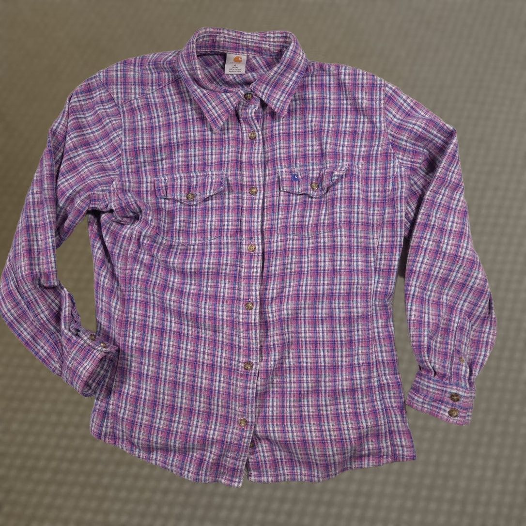 Carhartt Carhartt Womens XL Purple Plaid Button Front Flannel Long Sleeve Shirt Top Size XL / US 12-14 / IT 48-50 - 1 Thumbnail