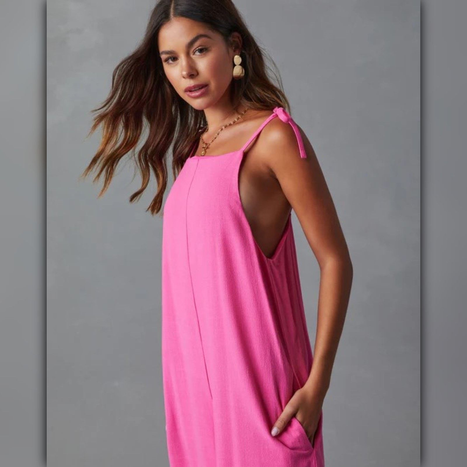 Nordstrom • A058 • (L) NWT Vici Pocketed Linen Blend Relaxed Jumpsuit Size 34" / US 12 / IT 48 - 5 Thumbnail