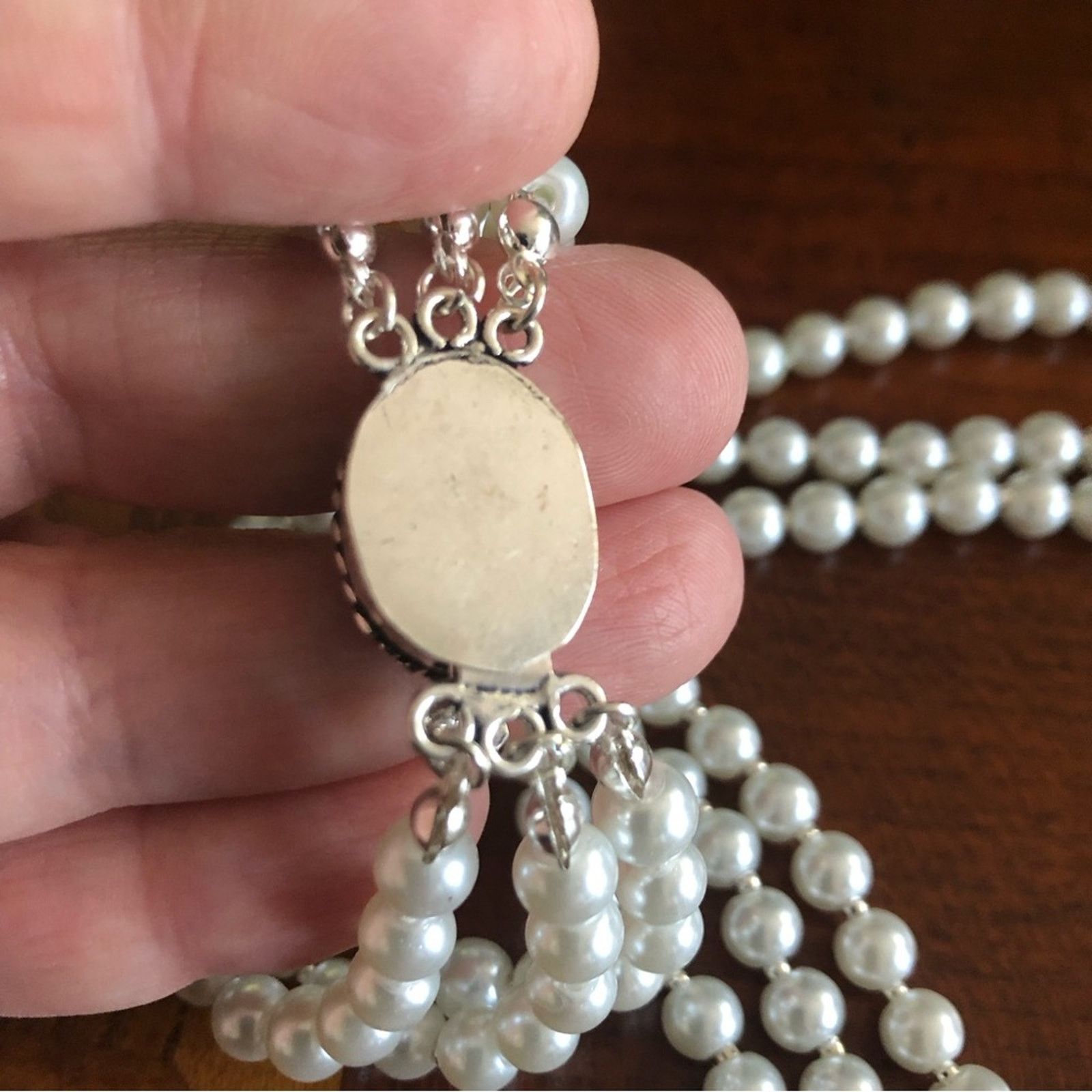 Handmade Handcrafted triple strand Pearl genuine emerald necklac Size ONE SIZE - 11 Thumbnail