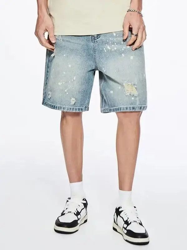 Japanese Brand Loose splashed ink ripped denim shorts Size US 32 / EU 48 - 1 Thumbnail