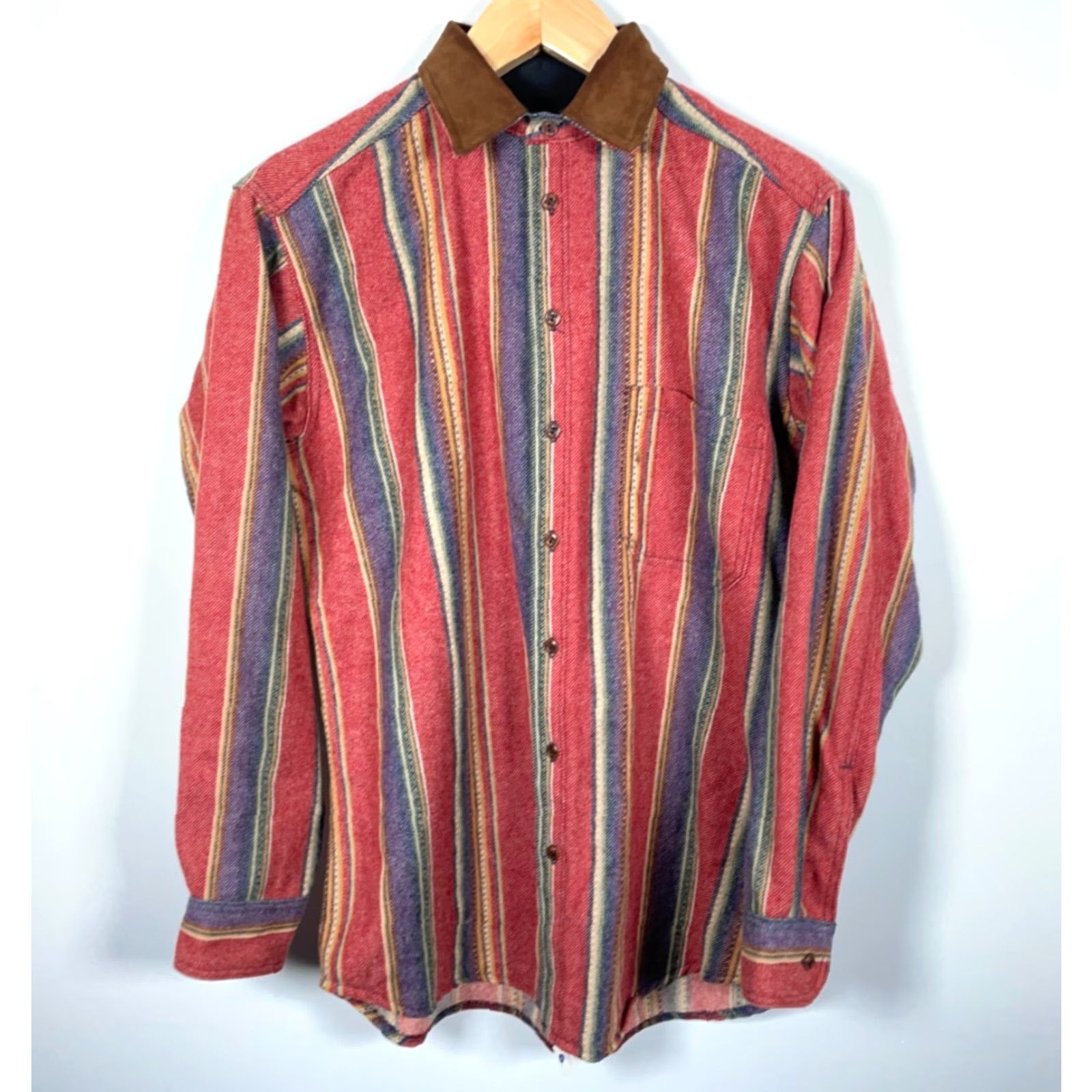Vintage VINTAGE Woolrich Shirt Men Medium Red Blue Stripe Leather Collar Wool Flannel 90s Hipster Retro Workwear Casual Shirt Mens Size US M / EU 48-50 / 2 - 2 Thumbnail