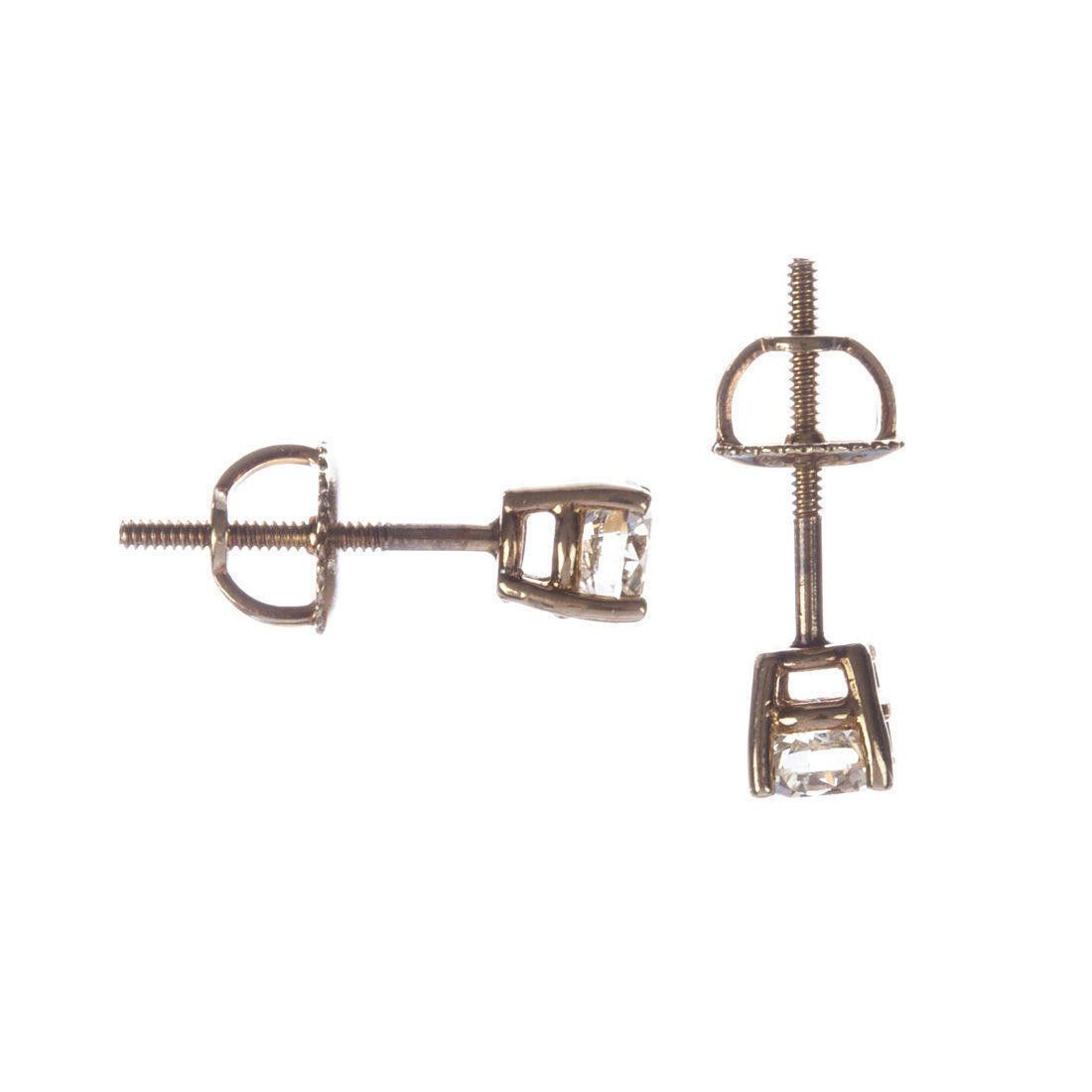 Designer 14 kt Yellow Gold and Round Diamond Stud Earrings Size ONE SIZE - 3 Thumbnail