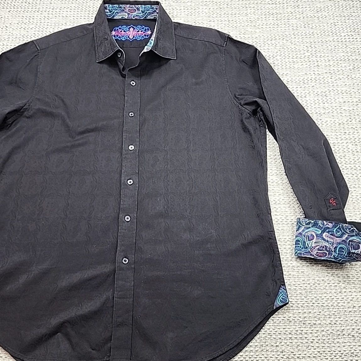 Robert Graham Robert Graham Shirt Mens XL Paisley Black Ghost Floral Art Flip Cuff Classic Fit Button-Up Size US XL / EU 56 / 4 - 3 Thumbnail