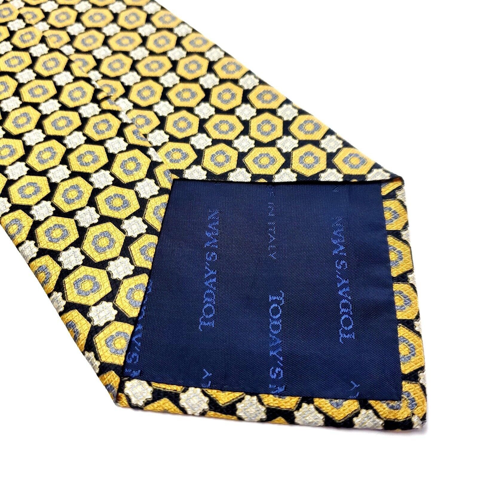 Designer Today's Man Yellow Silk Tie Woven Geometric Size ONE SIZE - 4 Thumbnail