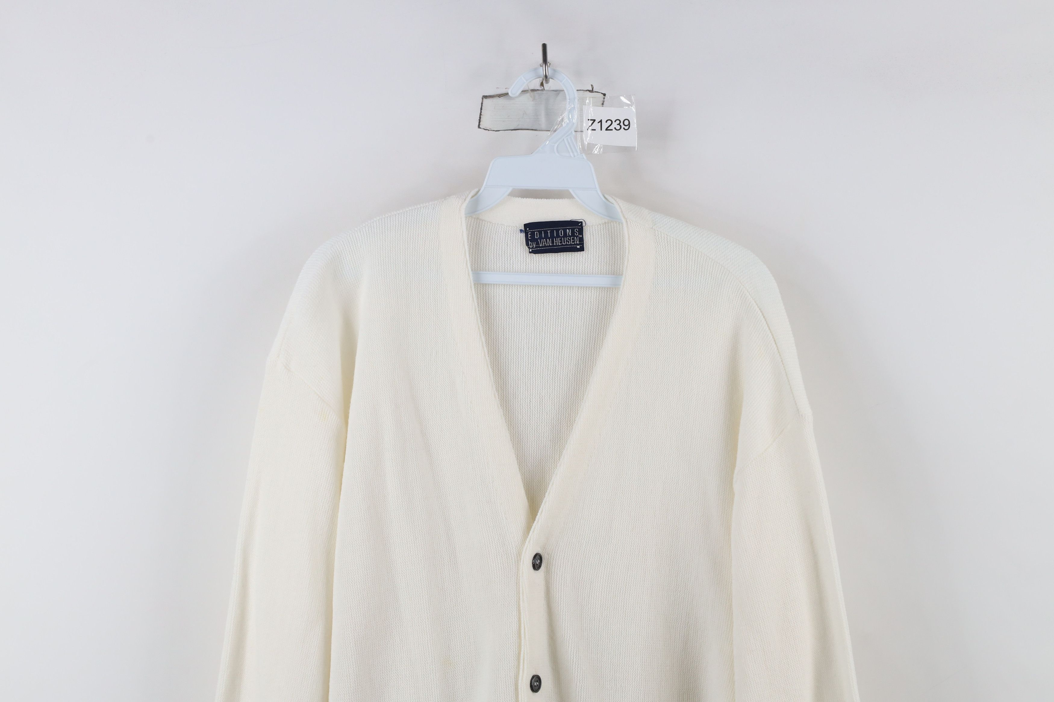 Vintage Vintage 70s Streetwear Blank Knit Cardigan Sweater White USA Size US XL / EU 56 / 4 - 2 Thumbnail