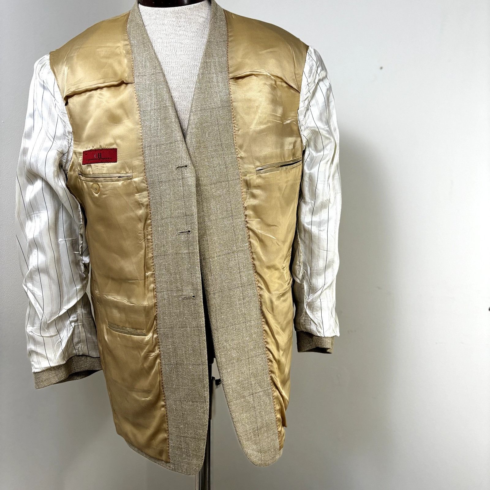 Carolina Herrera Carolina Herrera Sport Coat Blazer Jacket Tan Windowpane Sof Size 46R - 10 Thumbnail