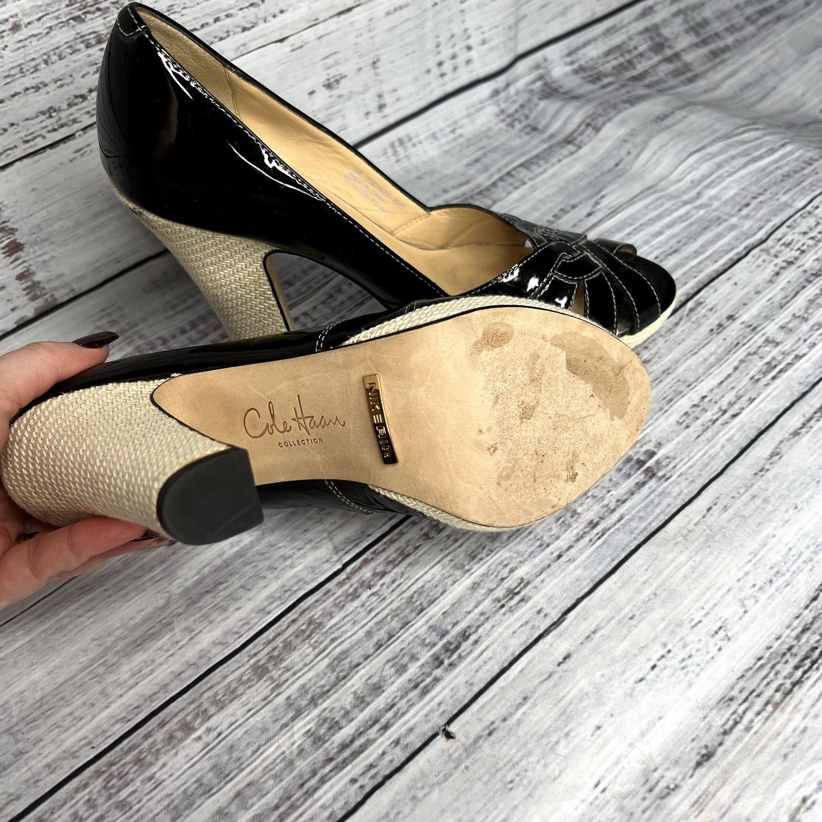 Cole Haan Cole Haan Platform Open Toe Pump Patent Leather Black 4" 8.5 Size US 8.5 / IT 38.5 - 4 Thumbnail