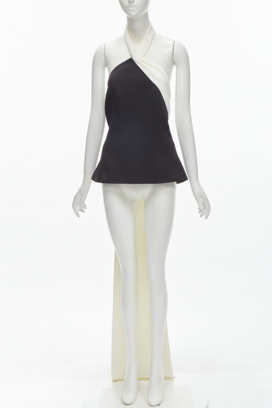 Other SAFIYAA black white pleated asymmetrical halter train top black flared pant UK12 Size M / US 6-8 / IT 42-44 - 1 Thumbnail
