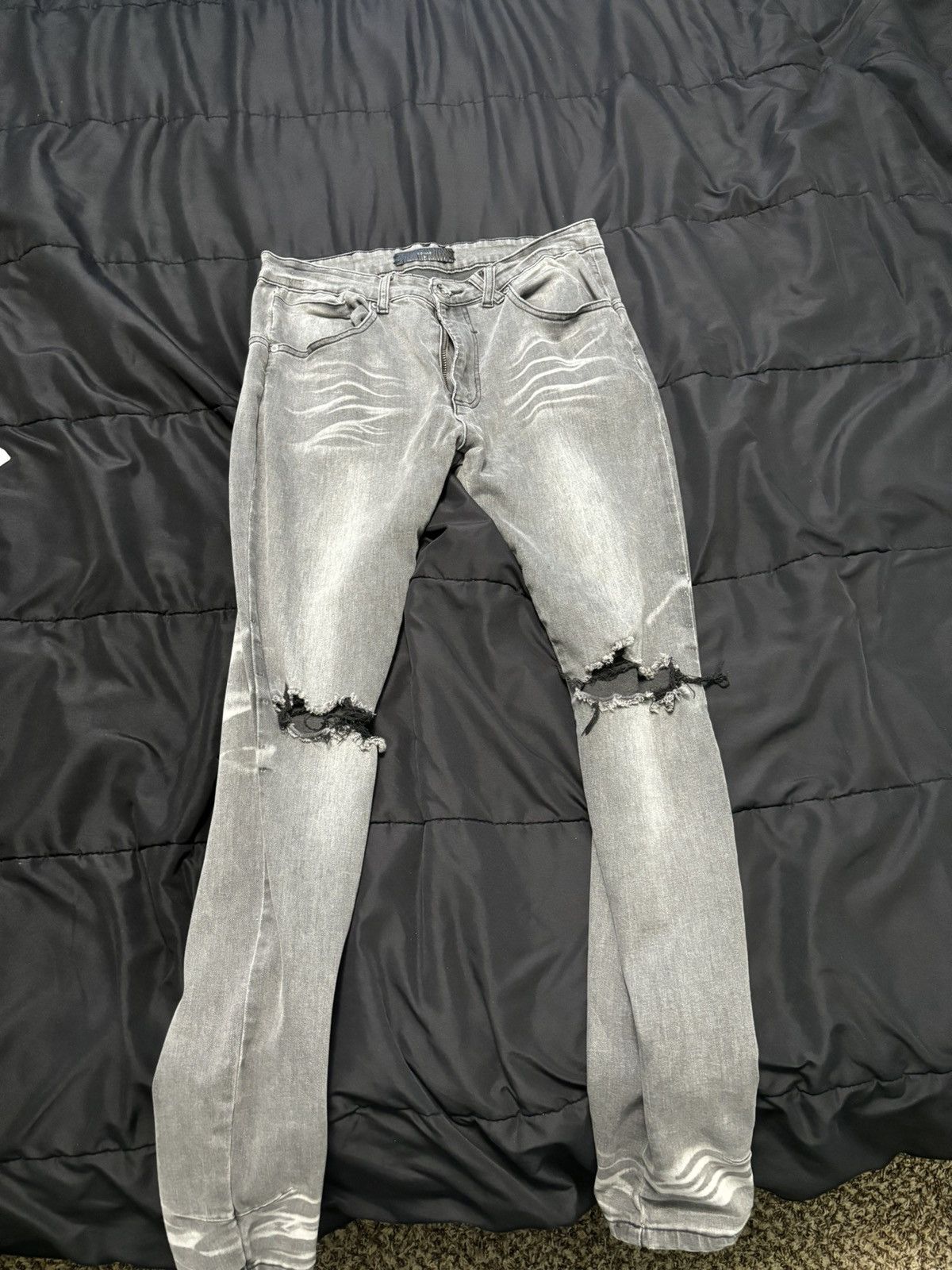 Kollar Clothing Grey Kollar jeans with knee rips Size US 34 / EU 50 - 1 Thumbnail