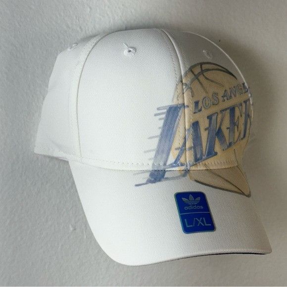 Adidas NEW L.A. LAKERS NBA ADIDAS FITMAX 70 L/XL WHITE HAT Size ONE SIZE - 2 Thumbnail