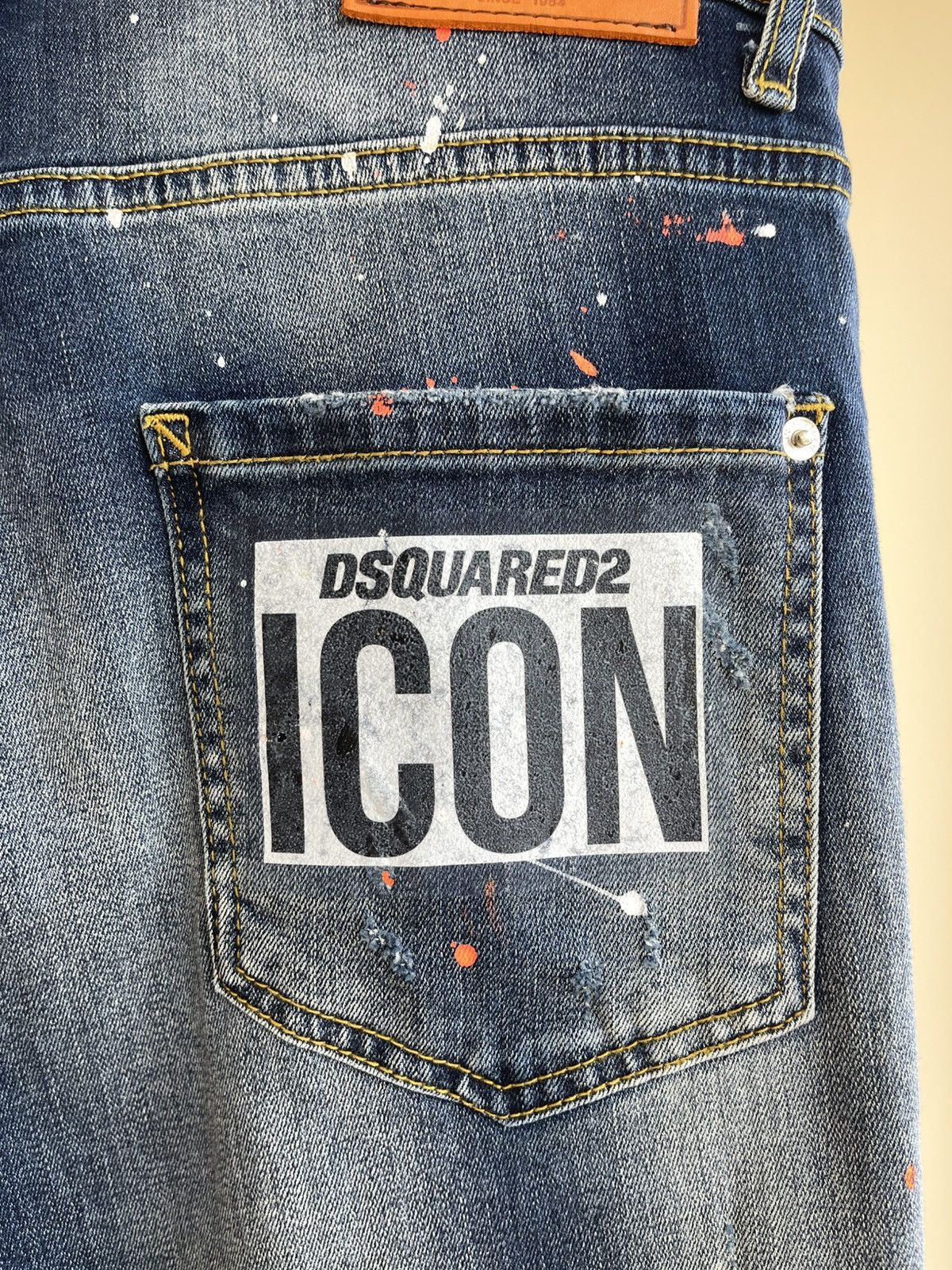 Dsquared2 Icon Slim Jean Distressed Wash Denim Paint-Splattered Jeans Size US 32 / EU 48 - 12 Thumbnail