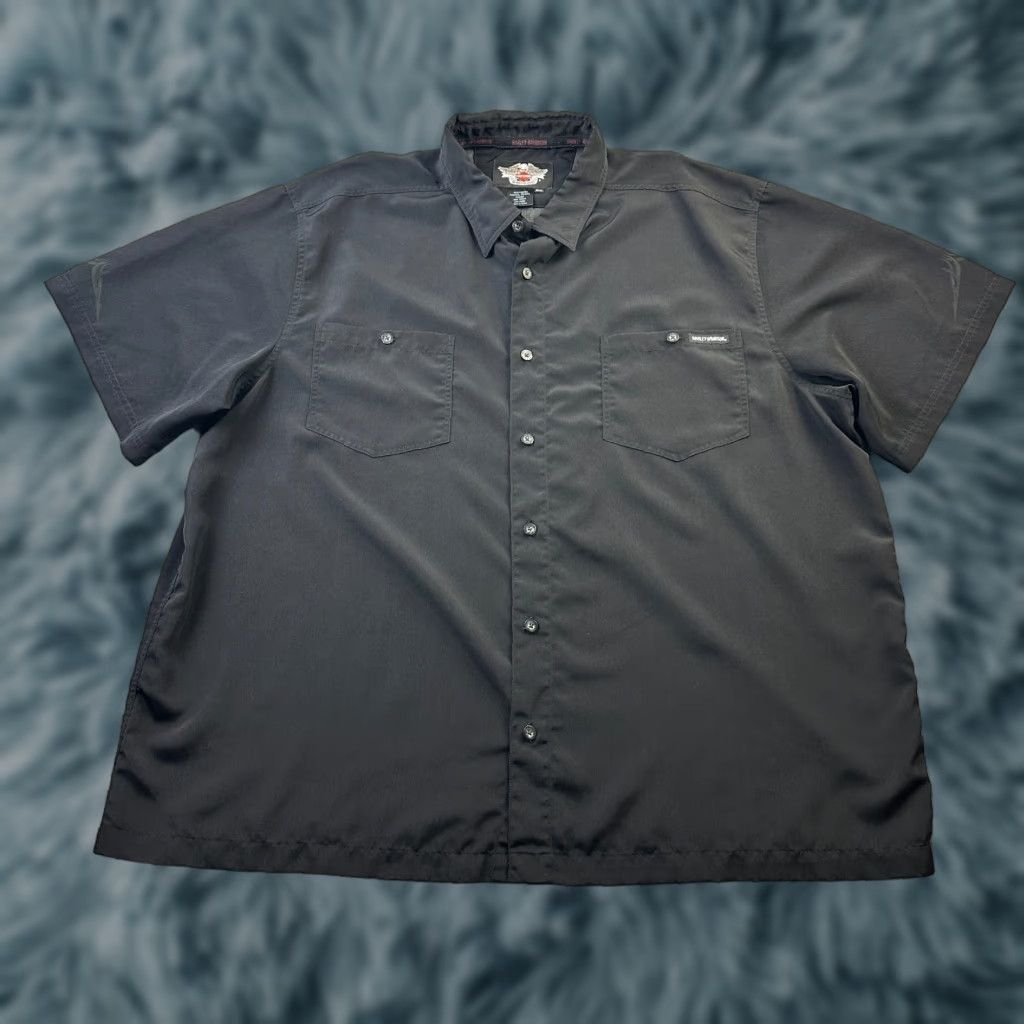 Harley Davidson Harley-Davidson Shirt Mens 3XL Black Performance Biker Short Sleeve Button-Up Embroidered Pockets Size US XXL / EU 58 / 5 - 1 Thumbnail