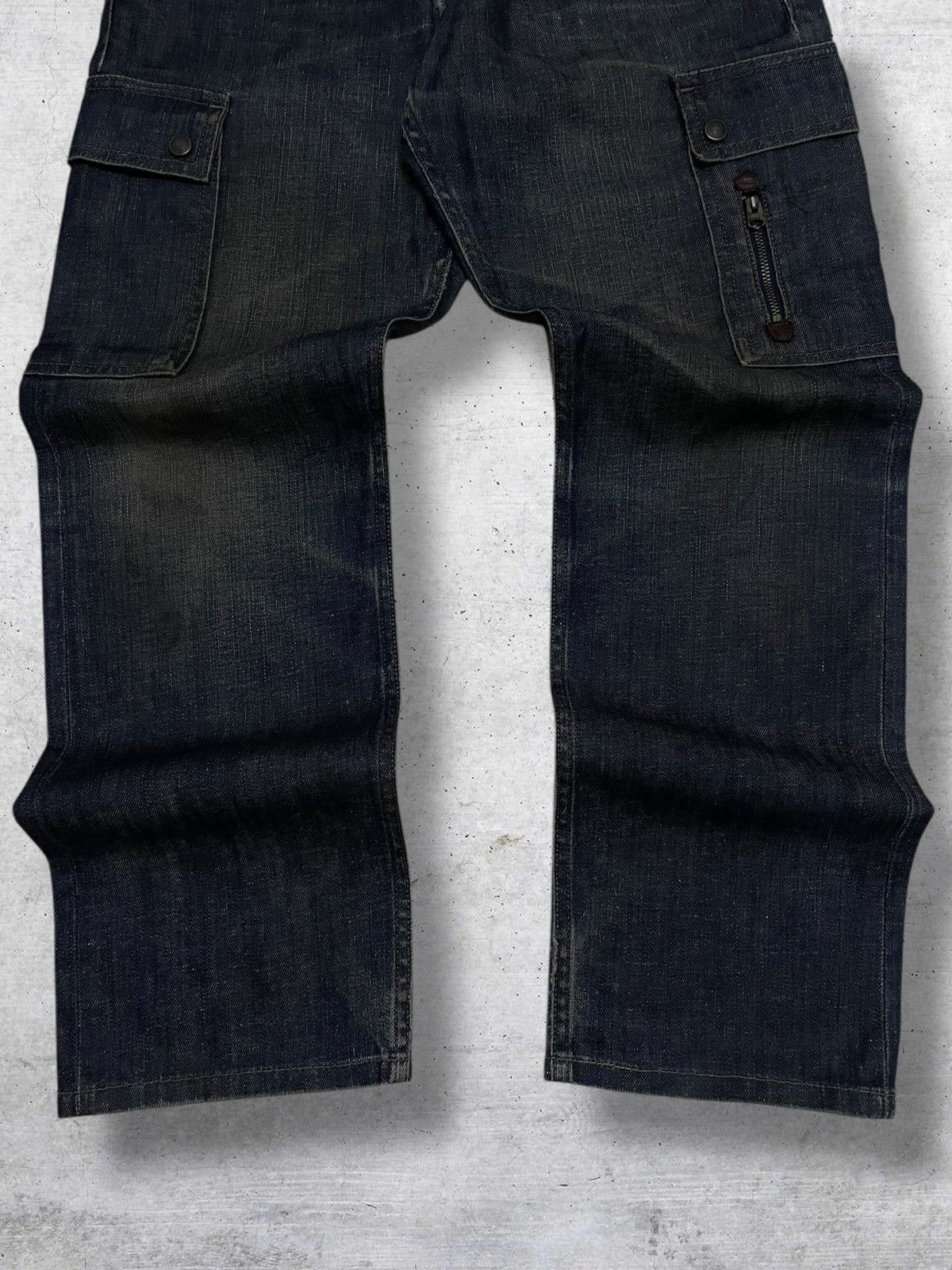 VINTAGE BACK NUMBER JAPAN DESIGNER INDIGO CARGO DENIM 90S OG