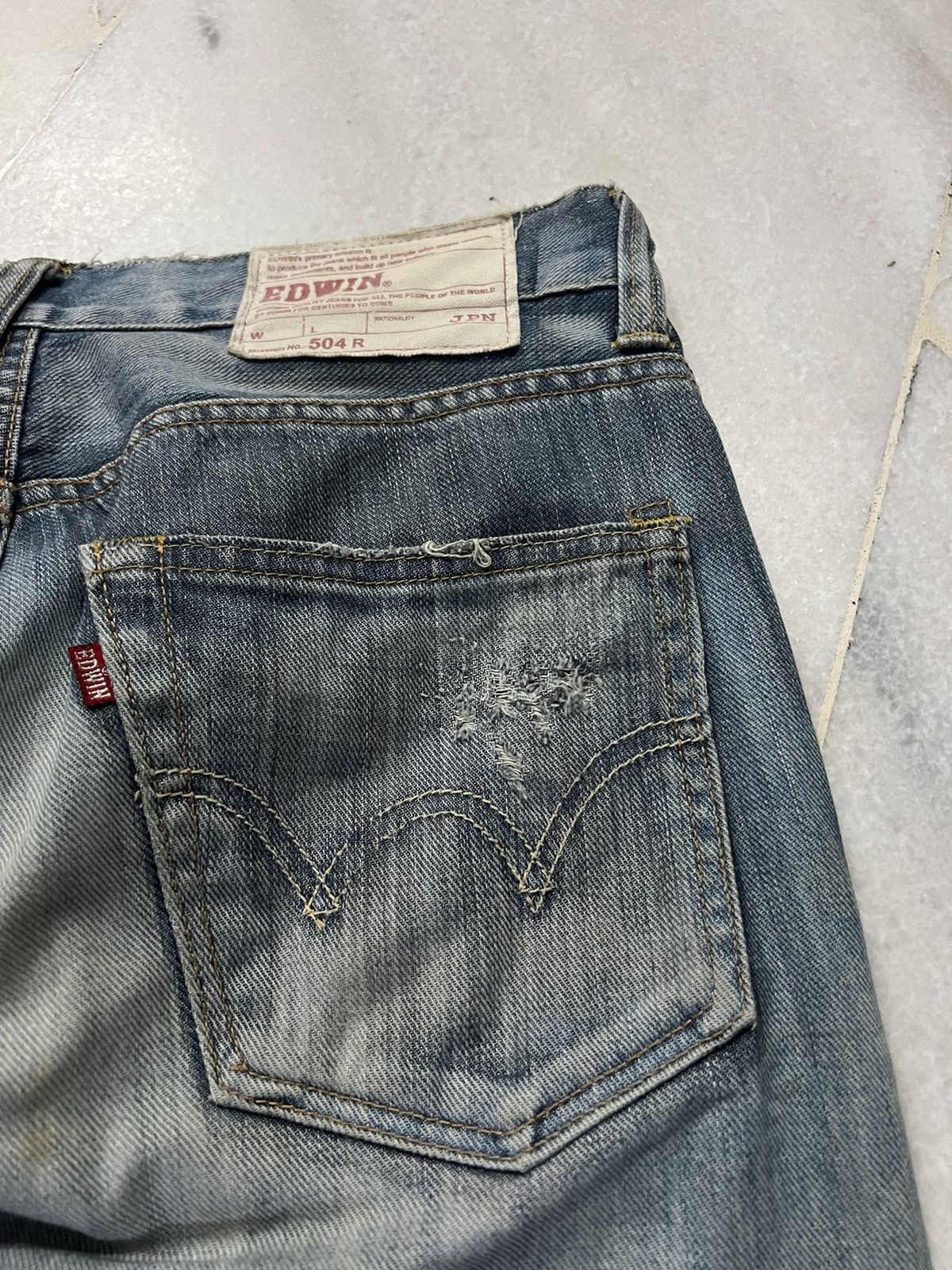 Edwin × If Six Was Nine × Le Grande Bleu (L.G.B.) VINTAGE EDWIN 504 R MUD WASH DISTRESS JEANS Size US 30 / EU 46 - 12 Thumbnail