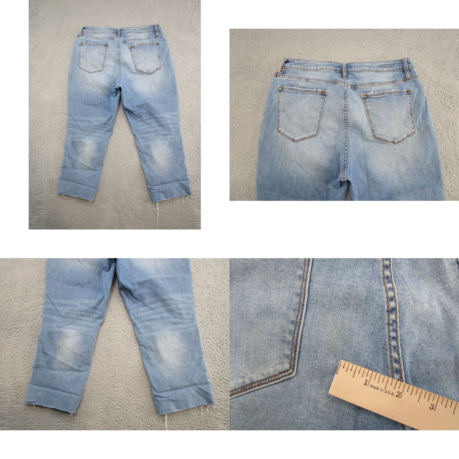 Vintage VIGOSS Marley Capri Jeans Women Plus 18 Stretch Denim Blue Raw Hem Tapered Capri 18 Womens Size 40" / US 18 - 9 Thumbnail