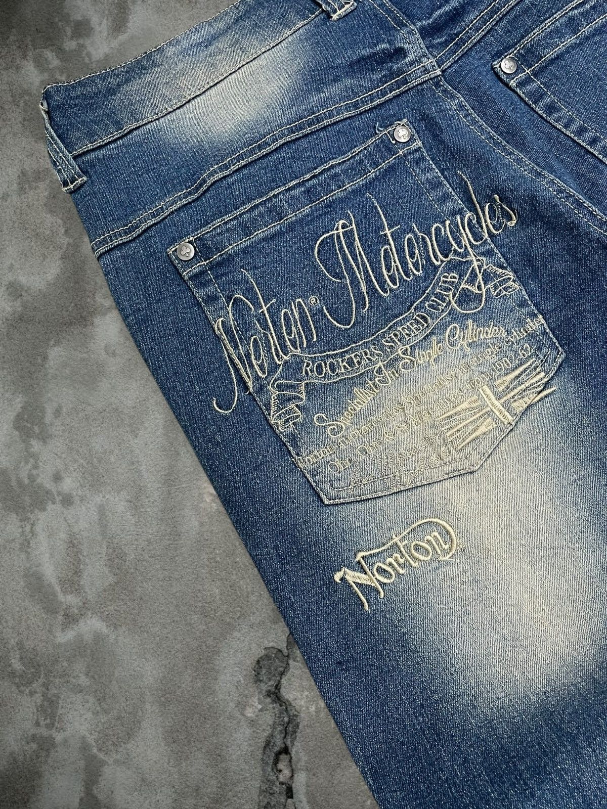 Japanese Brand Vintage Rare Designer Norton Motorcyles Distressed Denim Size US 32 / EU 48 - 18 Thumbnail