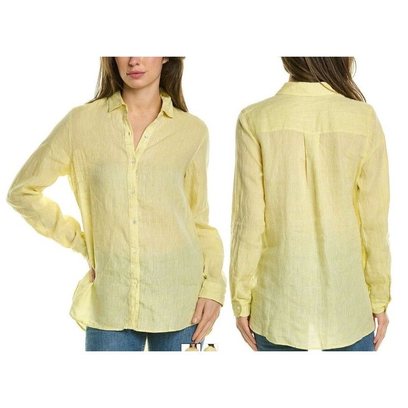 J.McLaughlin J. McLaughlin Linen Lime Britt Blouse Preppy Button Down M Size M / US 6-8 / IT 42-44 - 1 Thumbnail
