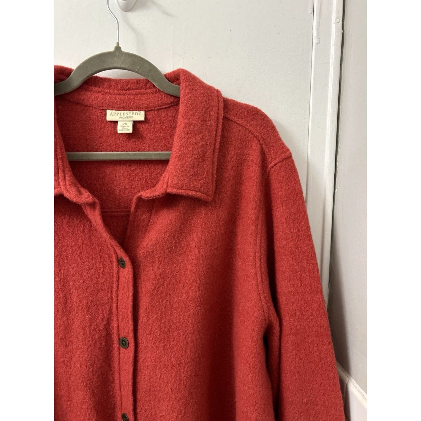 Vintage Appleseed's Shirt Jacket Womens 2XL Red 100% Wool Long Sleeve Button Front Coat Knit Classic Fall Winter Size XXL / US 16-18 / IT 52-54 - 4 Thumbnail