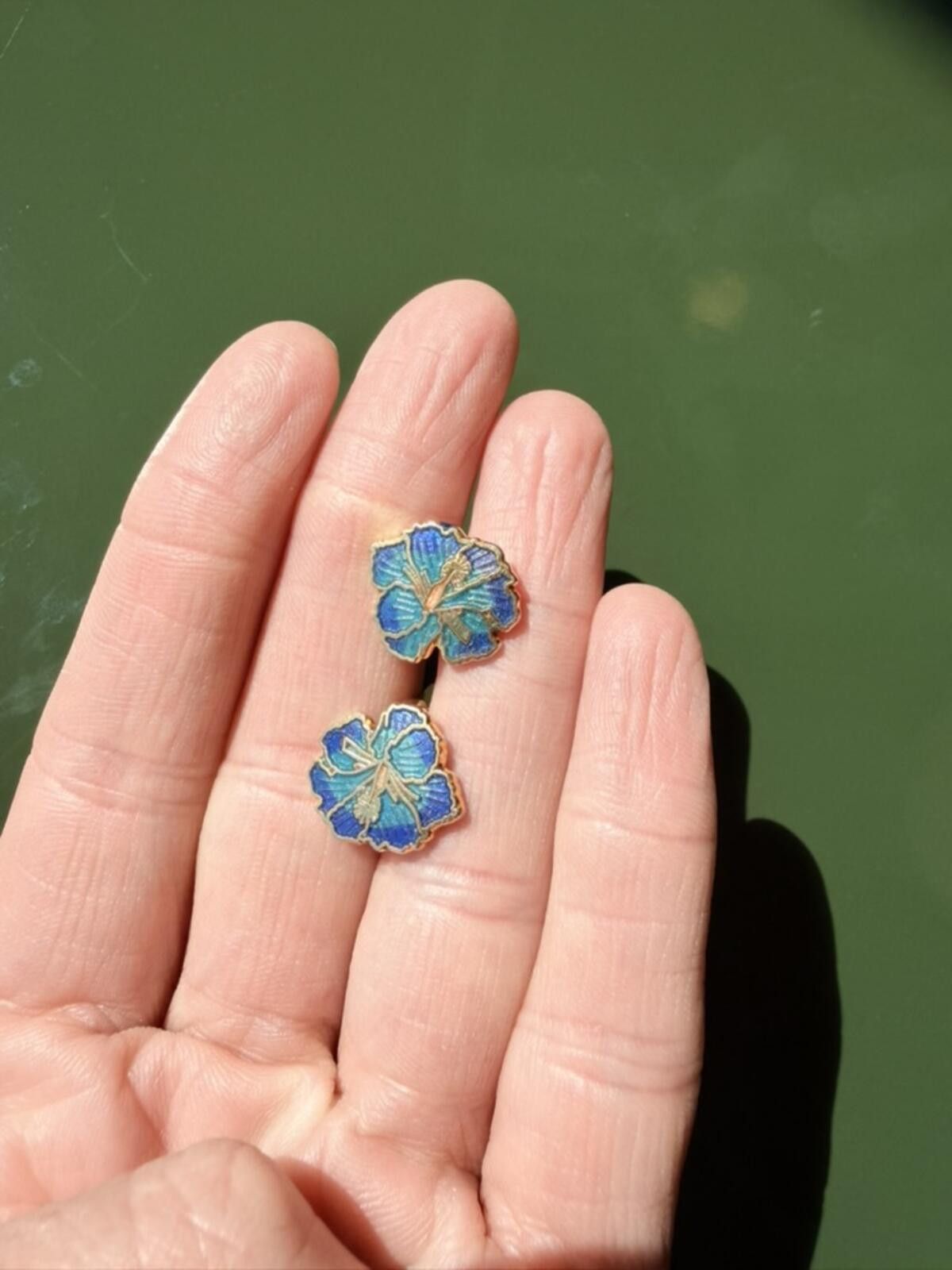 Other Vintage Blue Cloisonné Flower Clip Earrings Size ONE SIZE - 5 Thumbnail