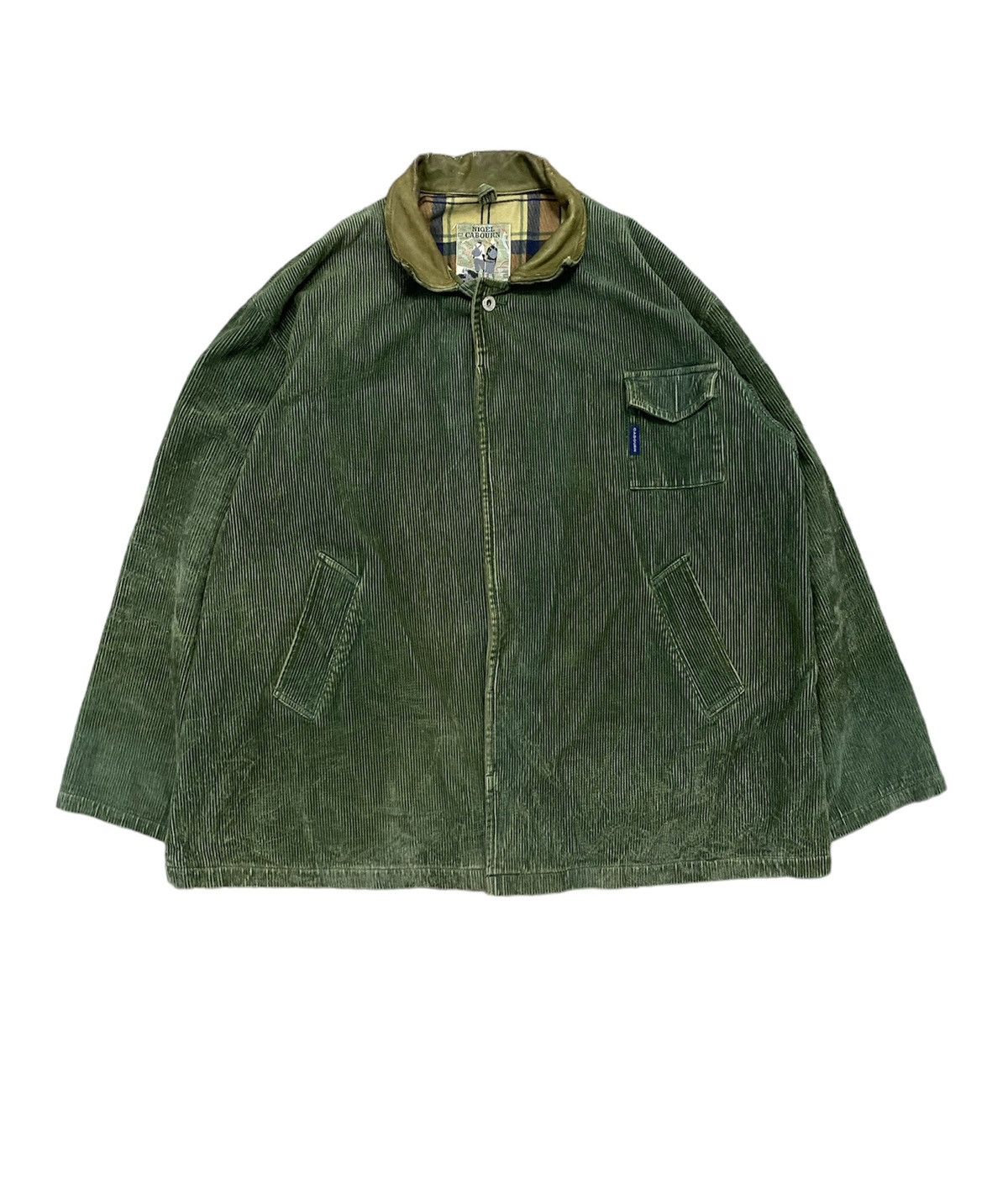 Image of 1990S Nigel Cabourn Corduroy Heavy Leather Collar in Green, Men's (Size XL)